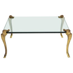 Glass and Gilt Bronze Cocktail Table Attributed to P.E. Guerin