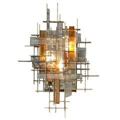 Glass and Gilt Metal Sconce by Poliarte, Italy, 1970s