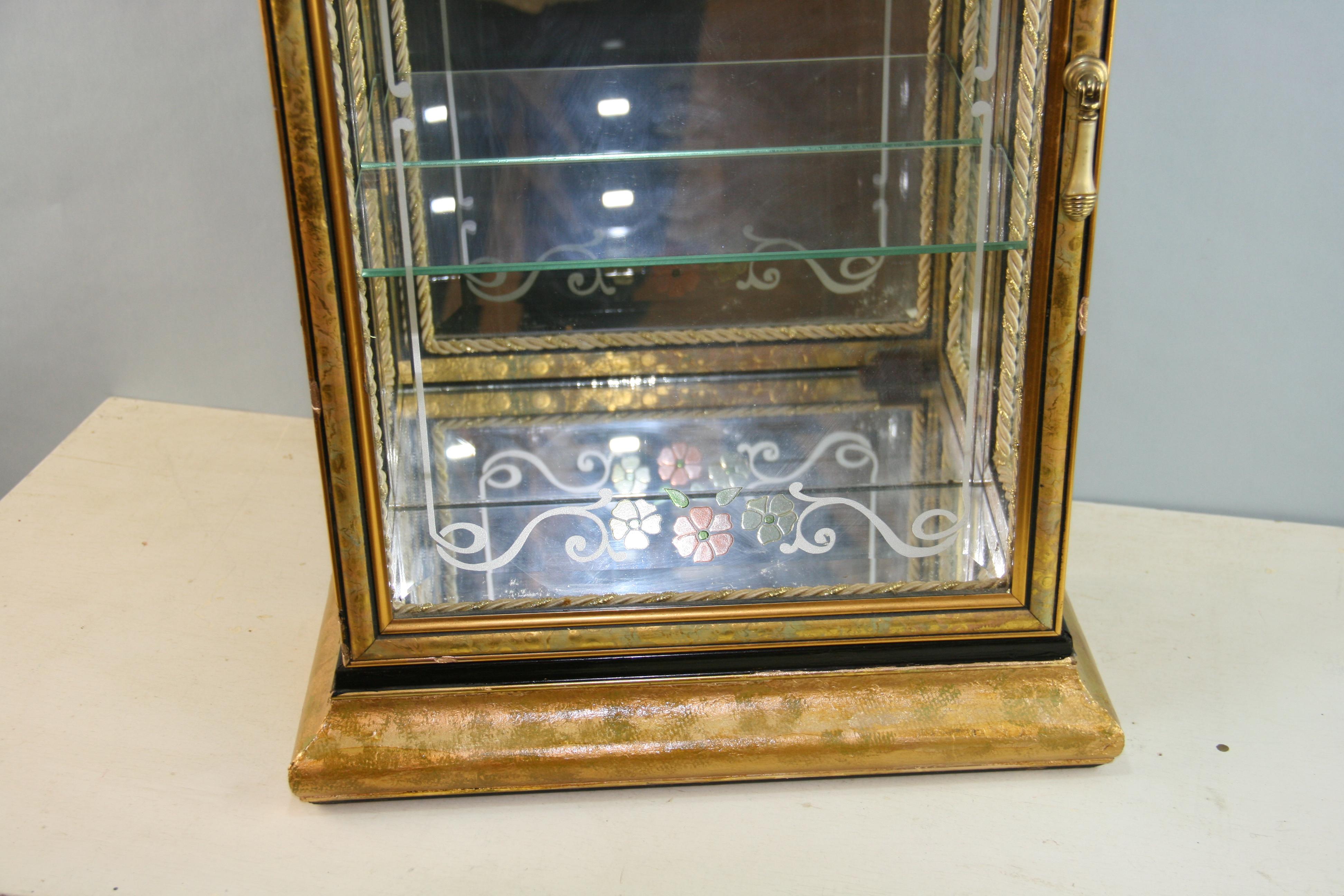 Mid-20th Century Glass and Gilt Wood Vitrine / Curiosity Cabinet For Sale