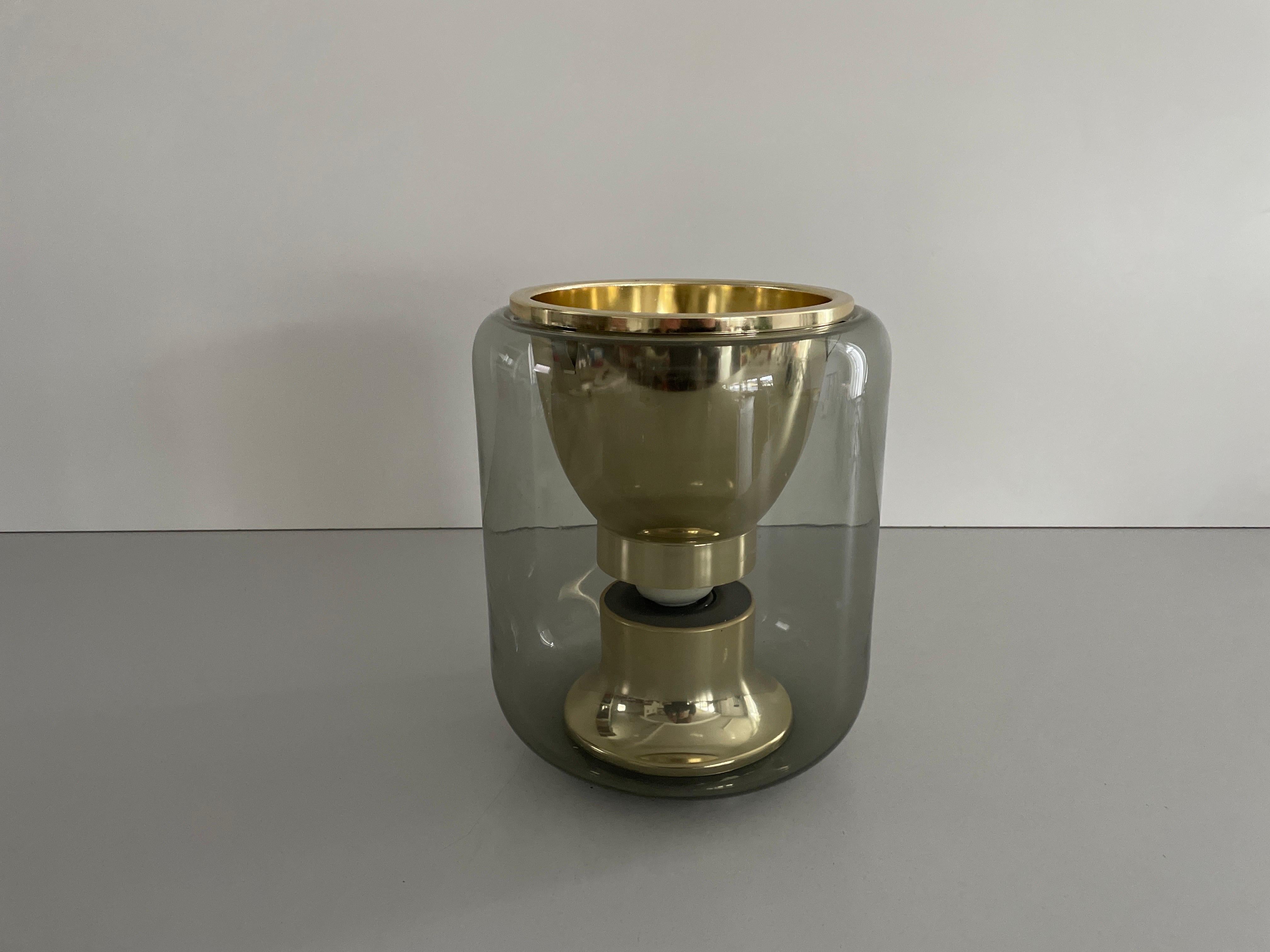 Mid-Century Modern Glass and Gold Metal Ceiling Lamp by Erco, 1960s, Germany For Sale