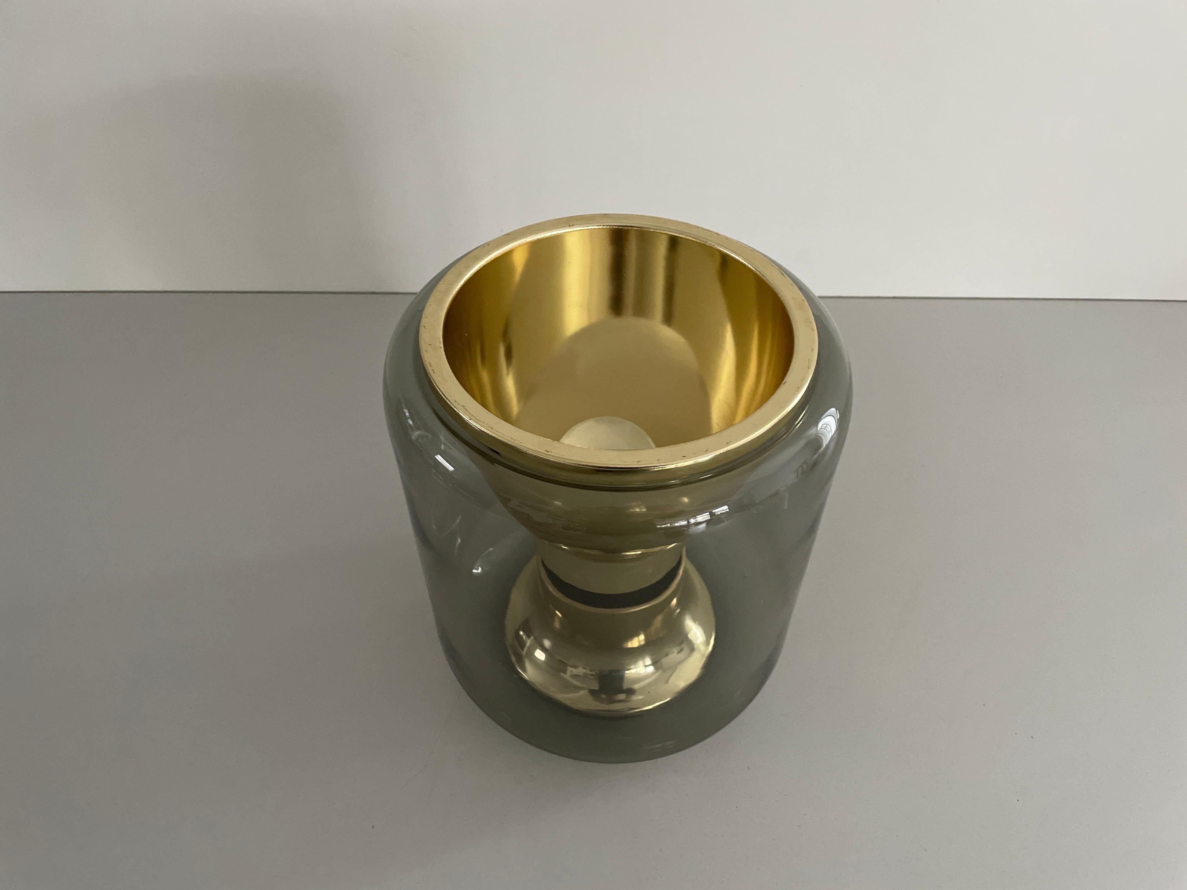 Mid-20th Century Glass and Gold Metal Ceiling Lamp by Erco, 1960s, Germany For Sale