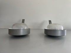 Glass and Gray Metal Large Pair of Industrial Outdoor Sconces, 1970s, Italy