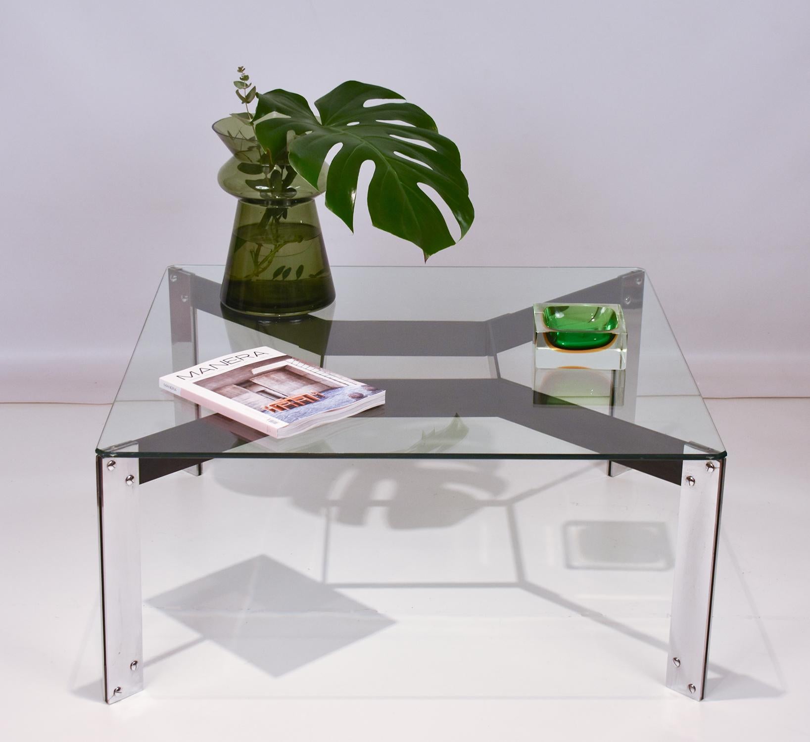 Mid-Century Modern Glass and Iron Coffee Table, Miguel Milá, Spain 1960's For Sale