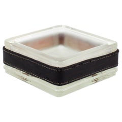 Glass and Leather Le Corbusier Trinket Bowl for Lumax France 1950