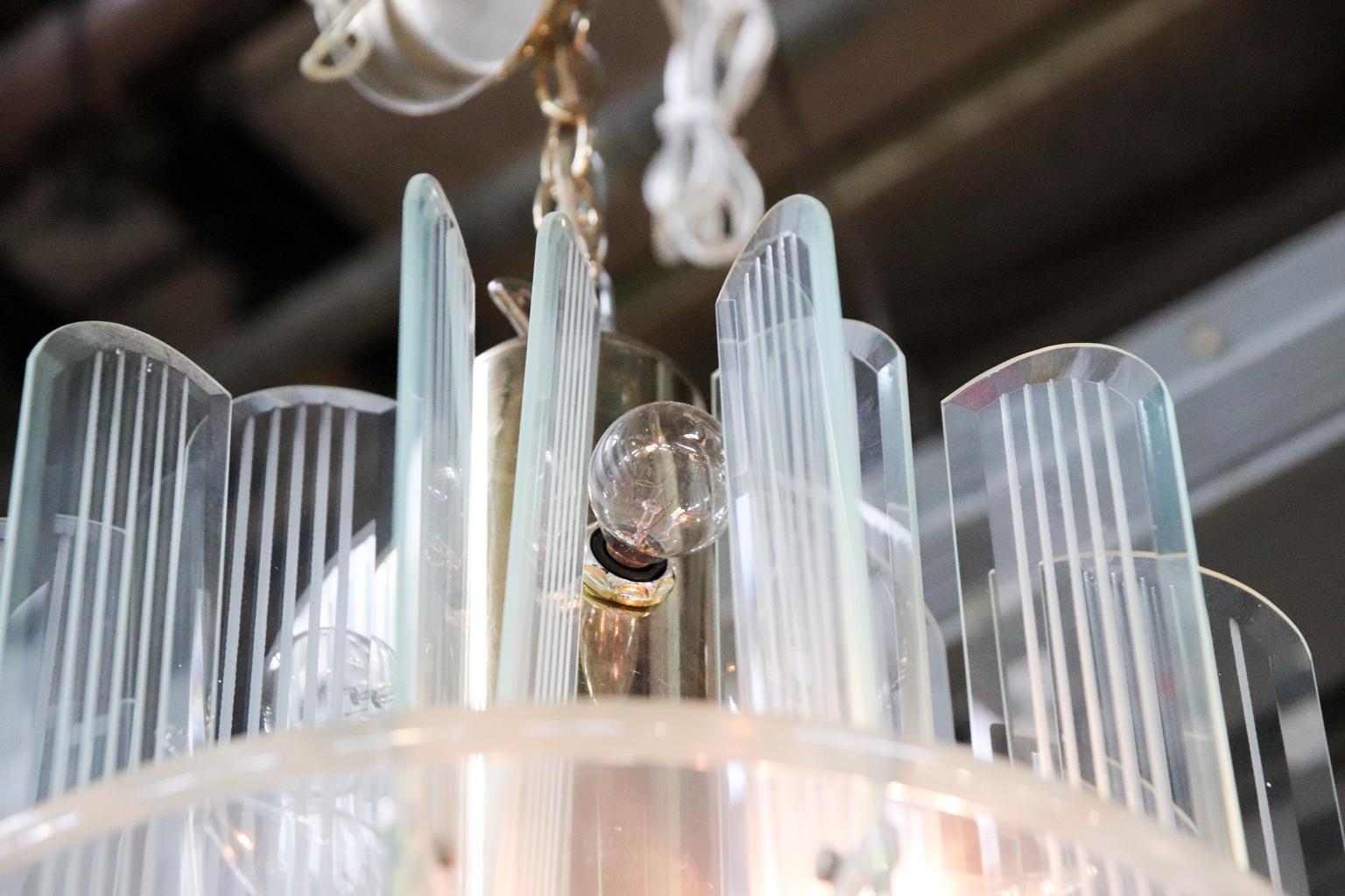 Glass and Lucite Chandelier, circa 1980s In Good Condition In Stamford, CT