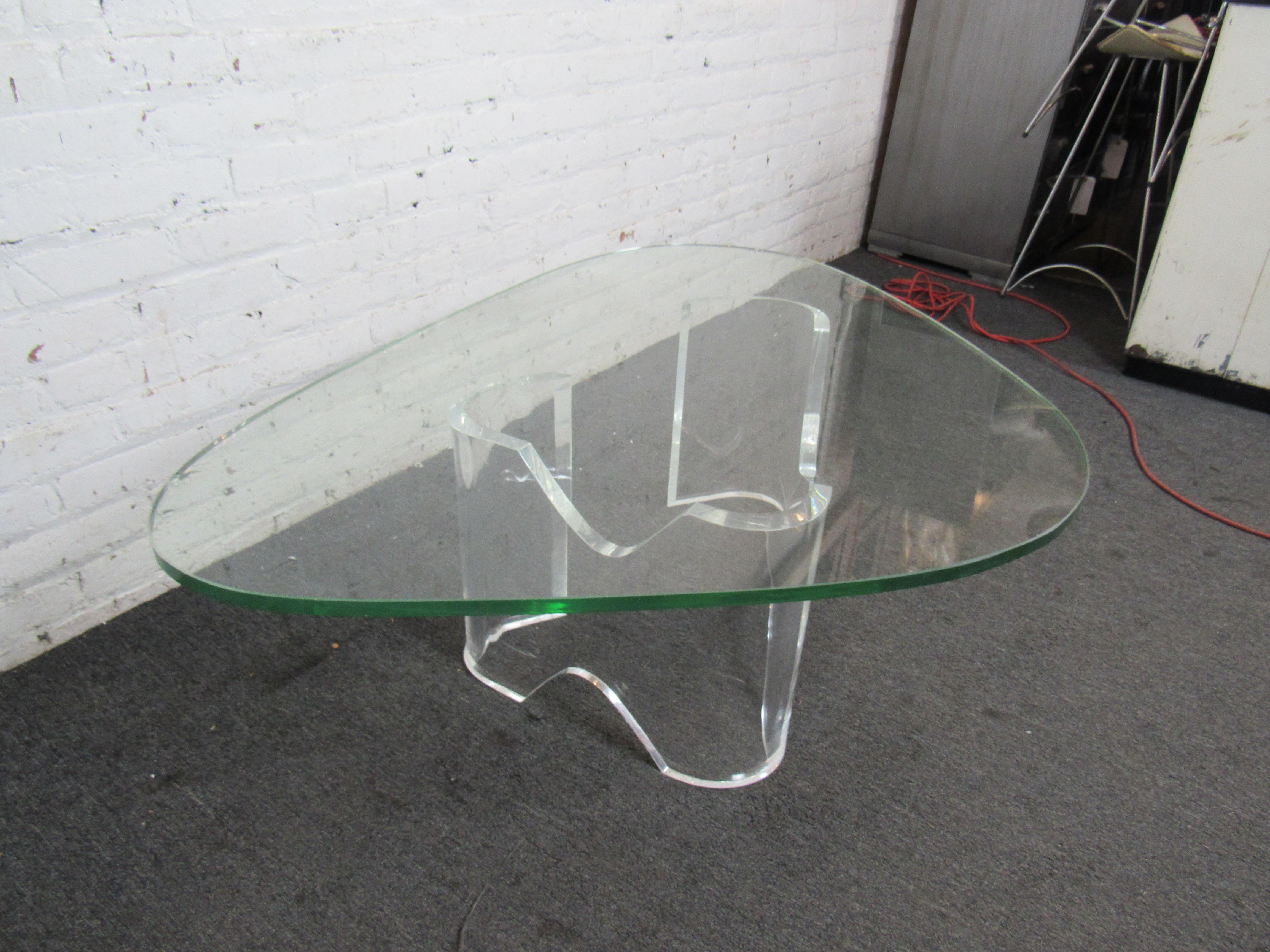 Modern Glass and Lucite Coffee Table For Sale