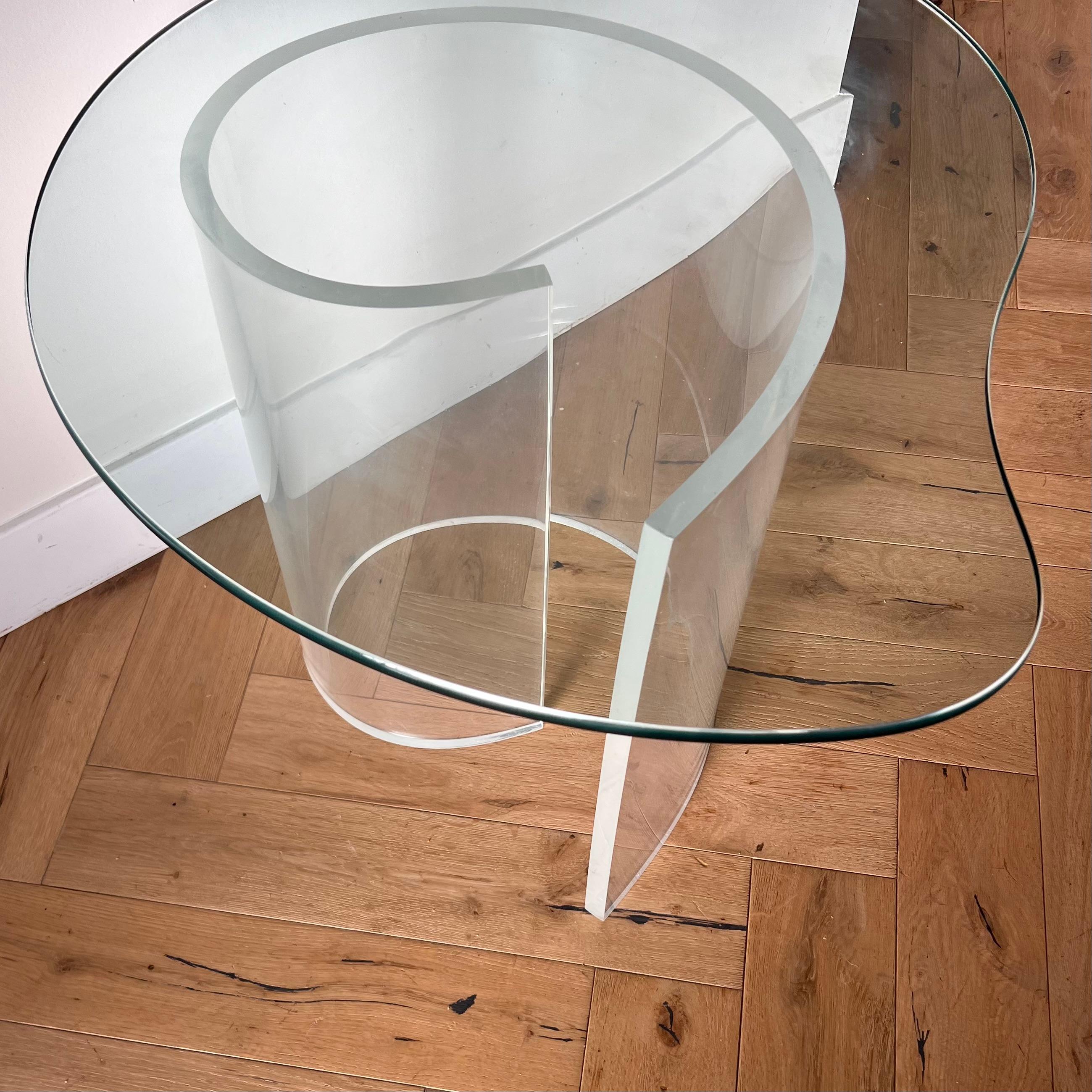 Post-Modern Glass and lucite “Snail” table attr Vladimir Kagan, 1970s