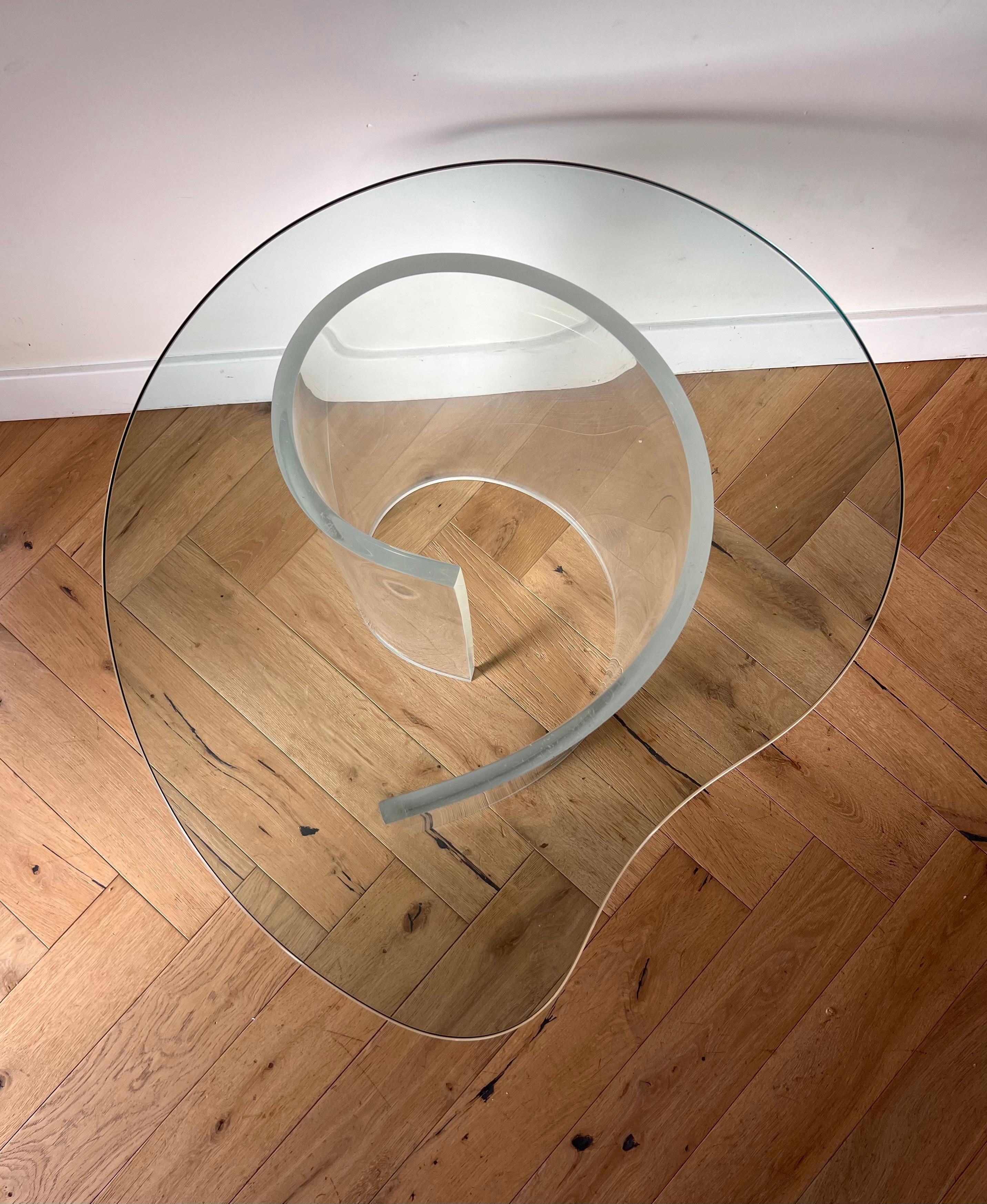 Unknown Glass and lucite “Snail” table attr Vladimir Kagan, 1970s