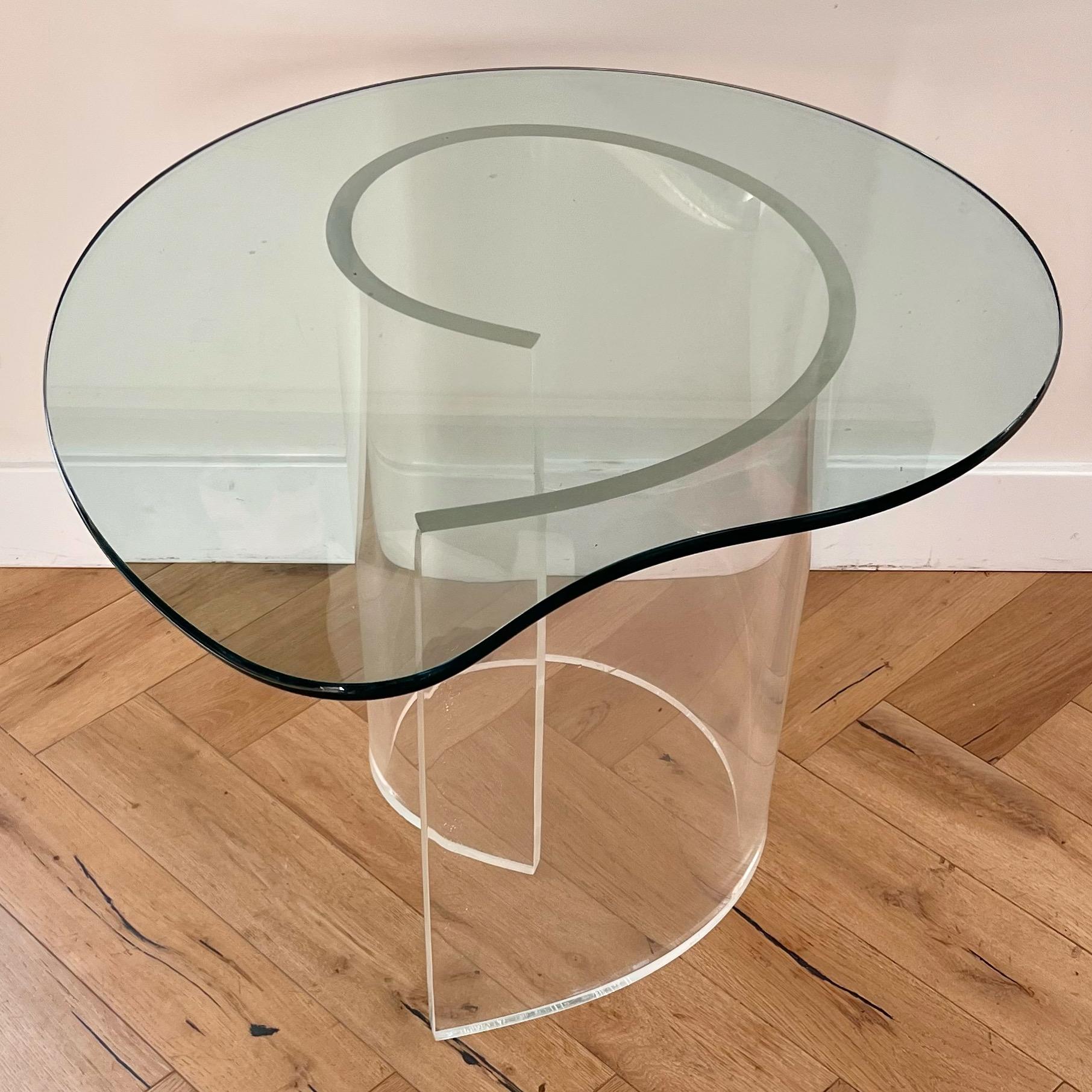 Glass and lucite “Snail” table attr Vladimir Kagan, 1970s 2