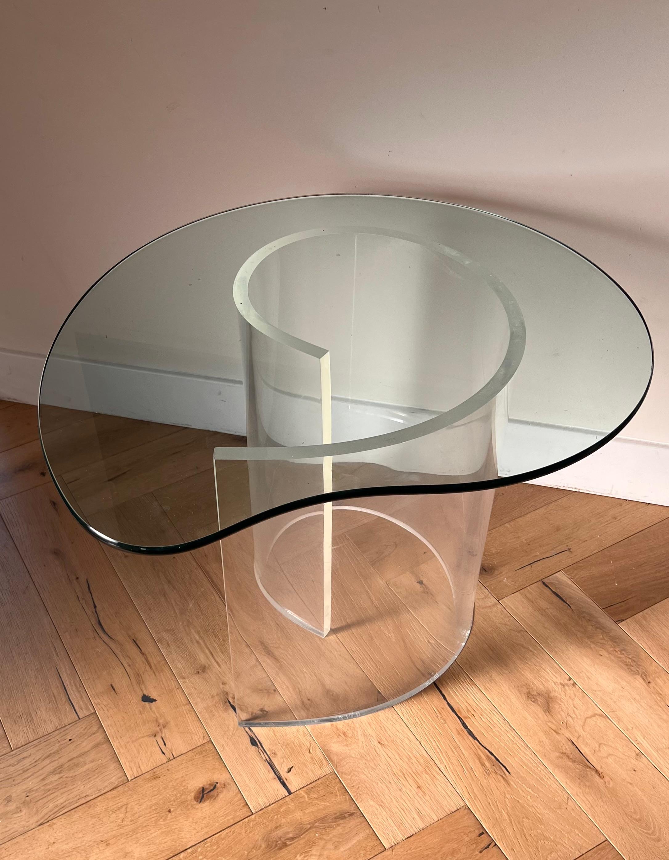 Glass and lucite “Snail” table attr Vladimir Kagan, 1970s 3