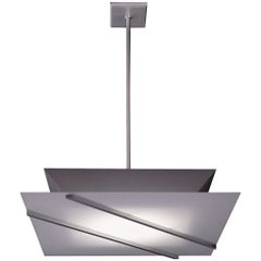 Glass and Machined Aluminum Pendant in the Manner of Streamline Moderne