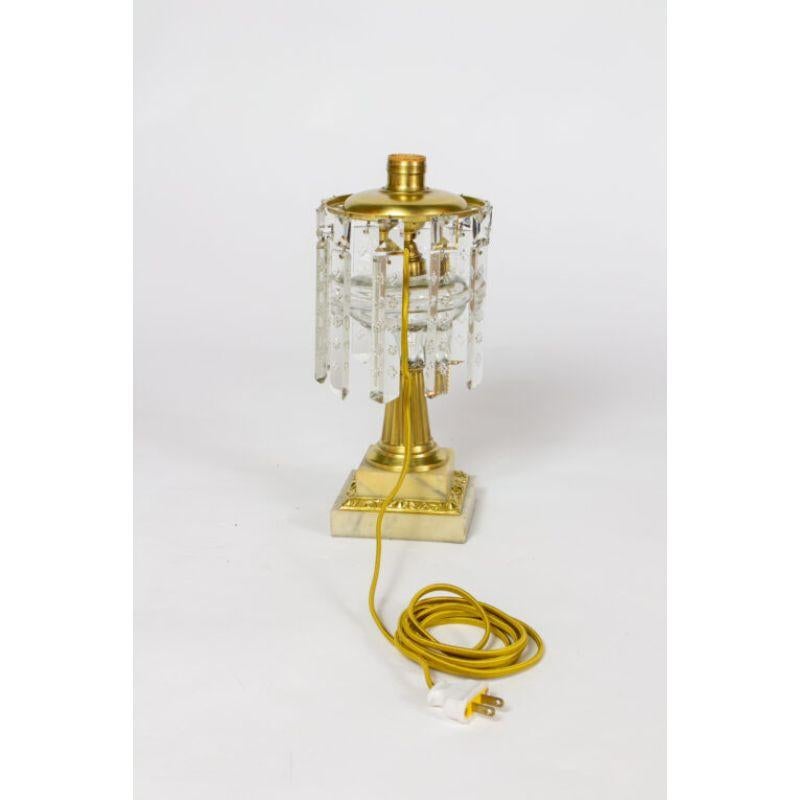 American Glass and Marble Astral Lamp with Colonial Crystals For Sale