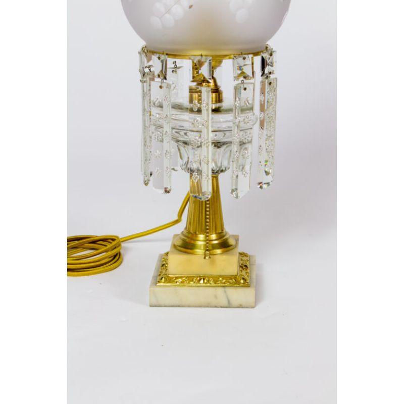 Glass and Marble Astral Lamp with Colonial Crystals In Excellent Condition For Sale In Canton, MA