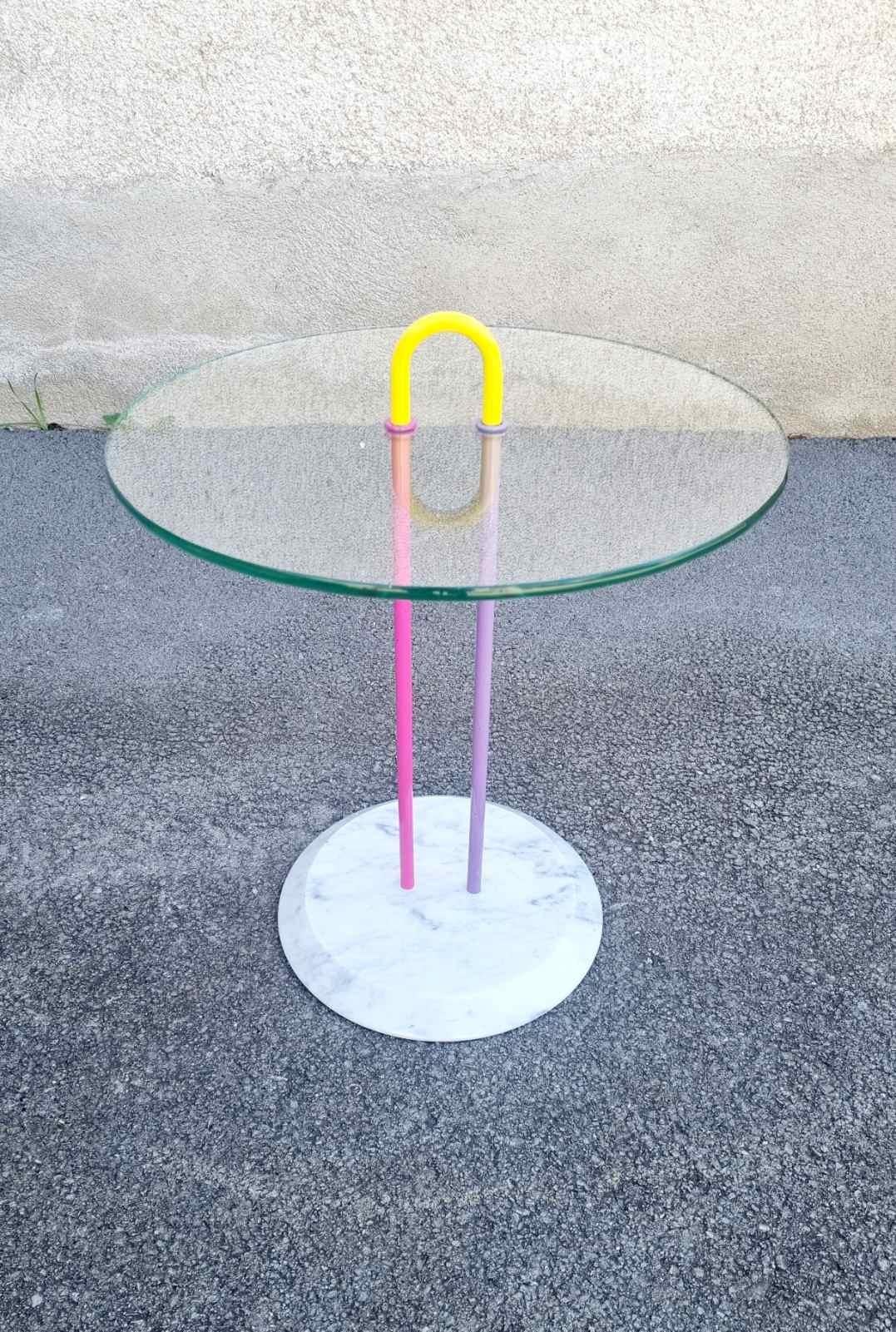Glass and Marble Side Table Designed by Vico Magistretti for Cattelan, Italy 80s For Sale 3