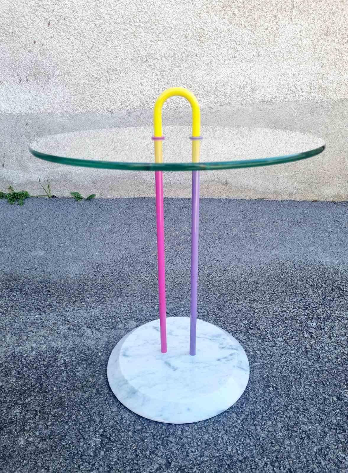 Glass and Marble Side Table Designed by Vico Magistretti for Cattelan, Italy 80s For Sale 4