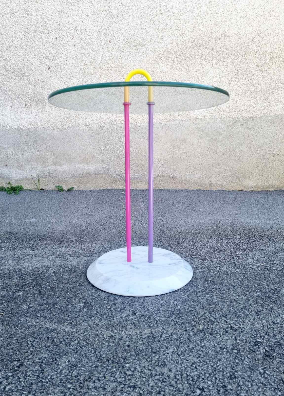 Italian Glass and Marble Side Table Designed by Vico Magistretti for Cattelan, Italy 80s For Sale