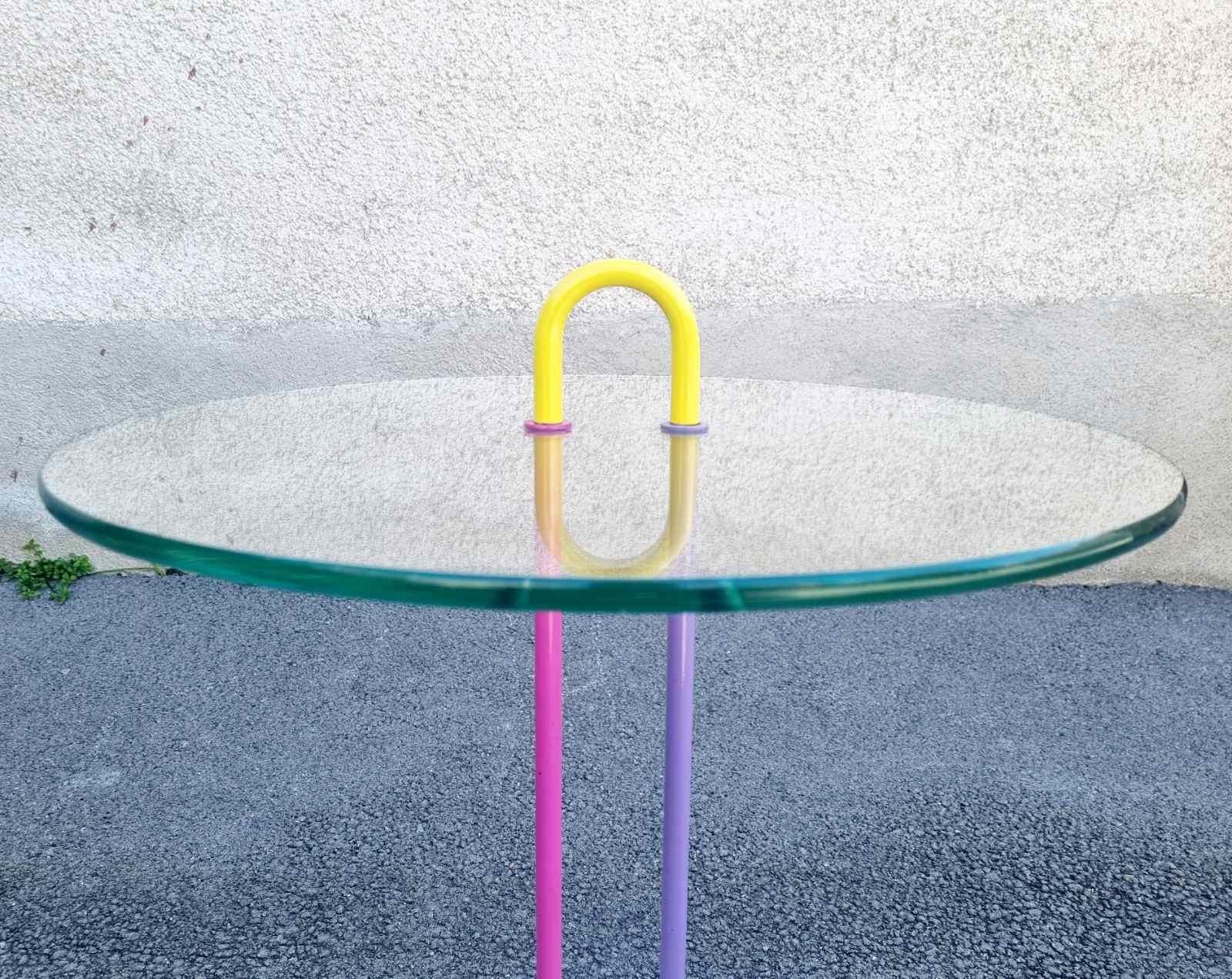 Late 20th Century Glass and Marble Side Table Designed by Vico Magistretti for Cattelan, Italy 80s For Sale