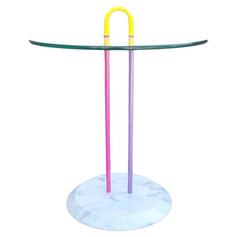Glass and Marble Side Table Designed by Vico Magistretti for Cattelan, Italy 80s For Sale