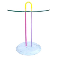 Vintage Glass and Marble Side Table Designed by Vico Magistretti for Cattelan, Italy 80s
