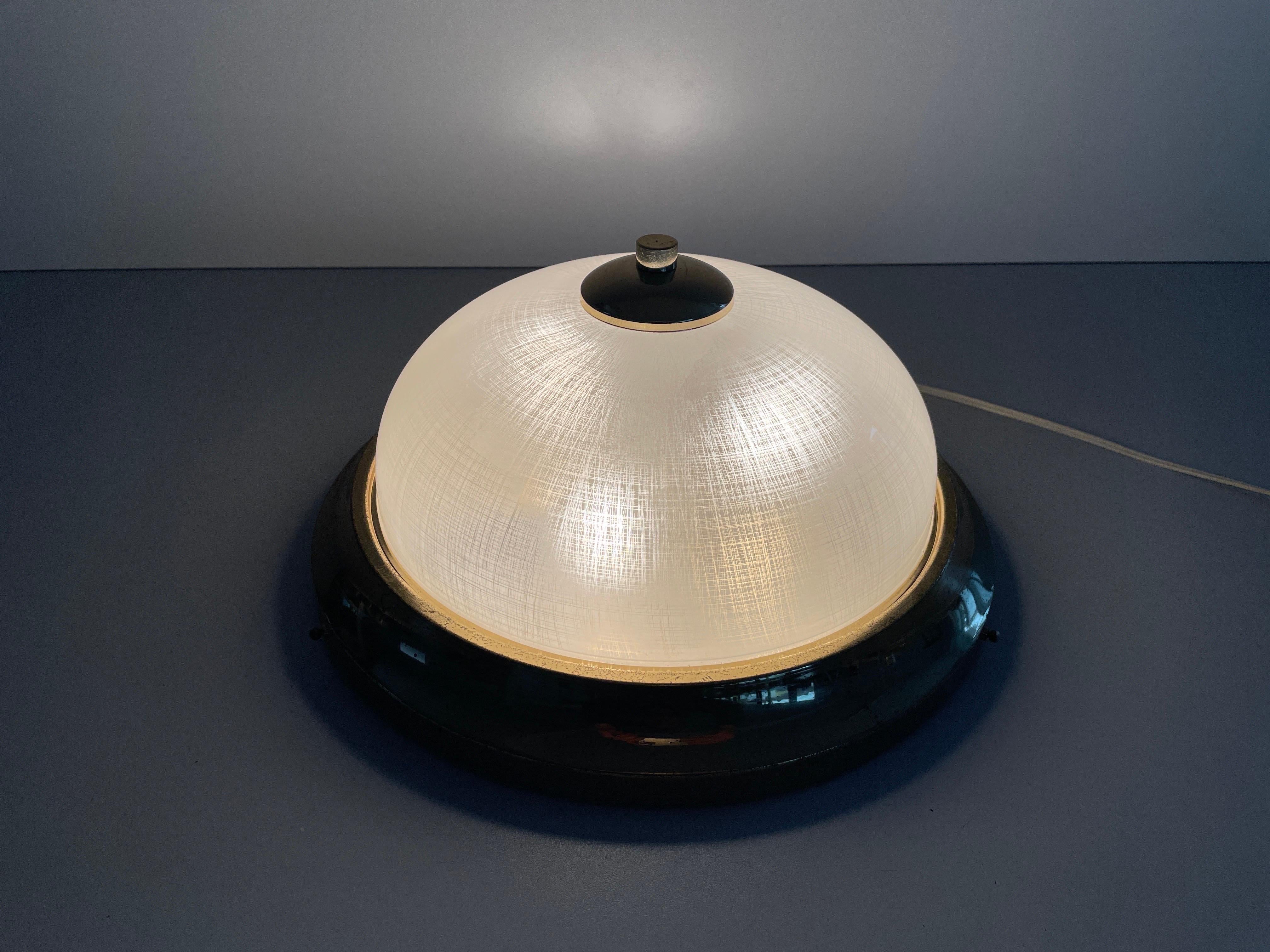 Glass and Messing Ceiling Lamp Flush Mount, 1960s, Italy For Sale 4