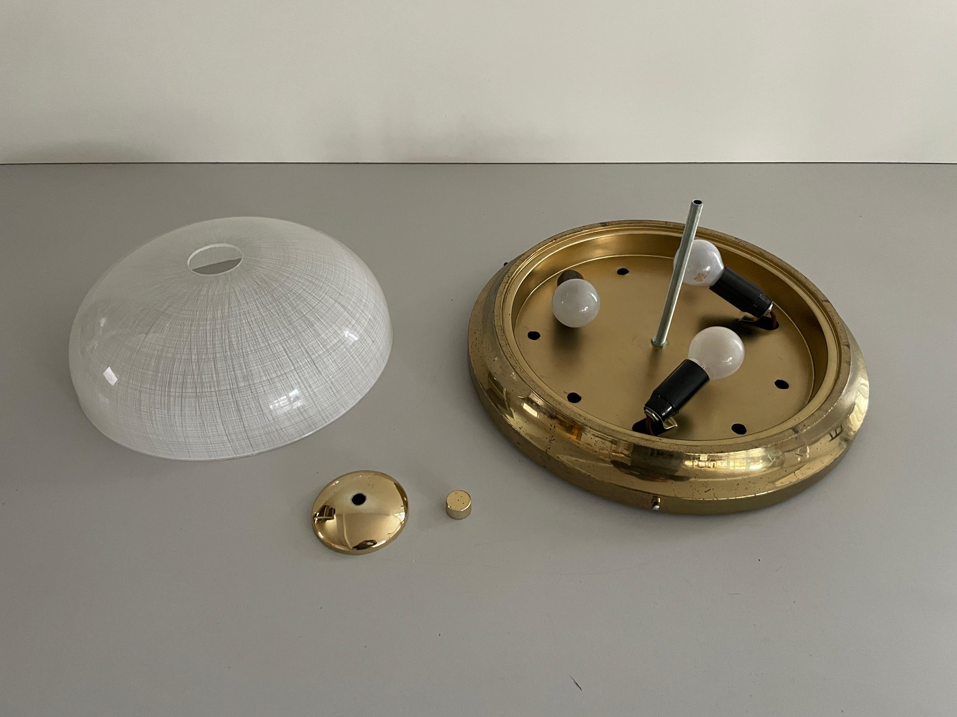 Glass and Messing Ceiling Lamp Flush Mount, 1960s, Italy For Sale 8