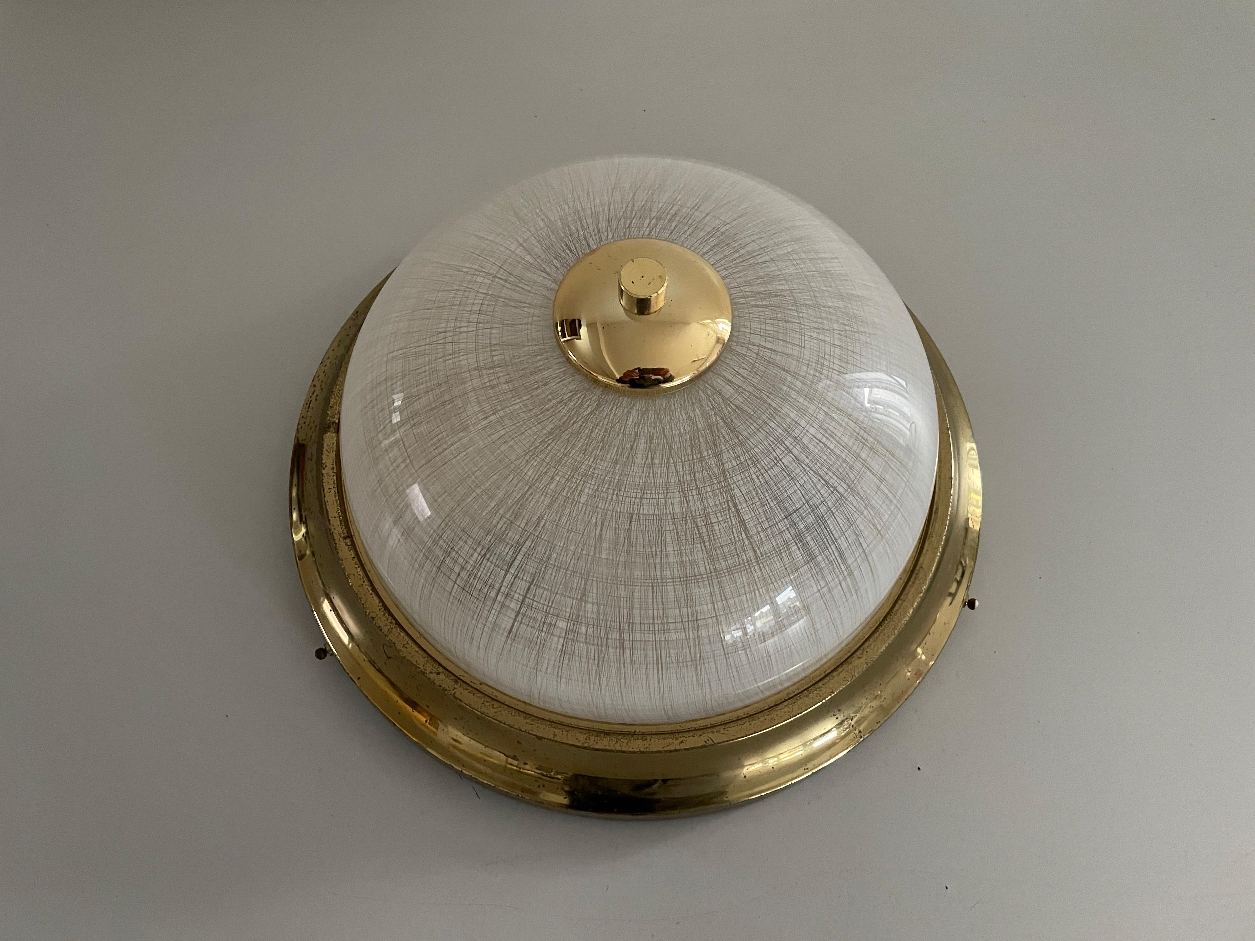 Mid-Century Modern Glass and Messing Ceiling Lamp Flush Mount, 1960s, Italy For Sale