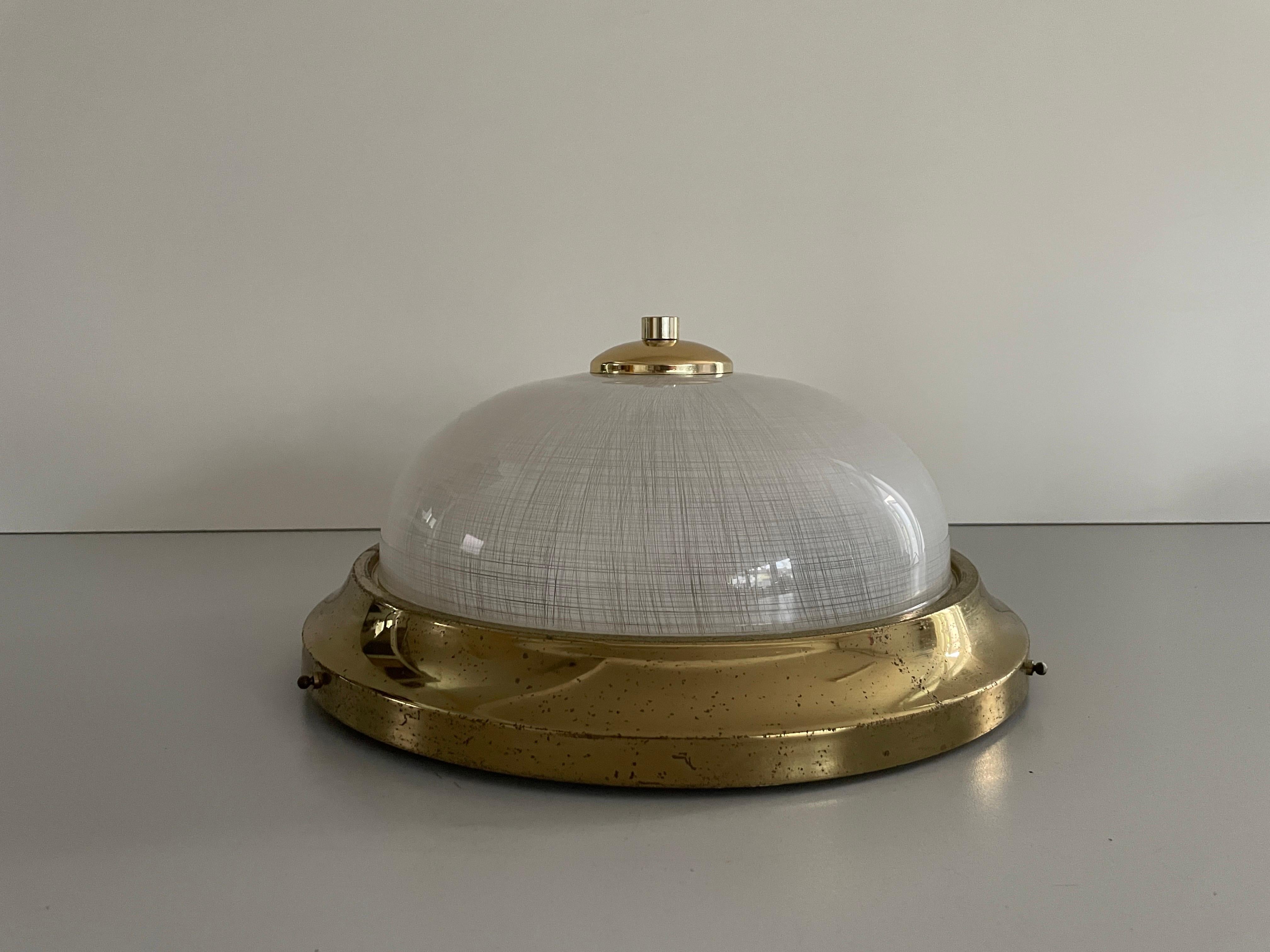 Italian Glass and Messing Ceiling Lamp Flush Mount, 1960s, Italy For Sale