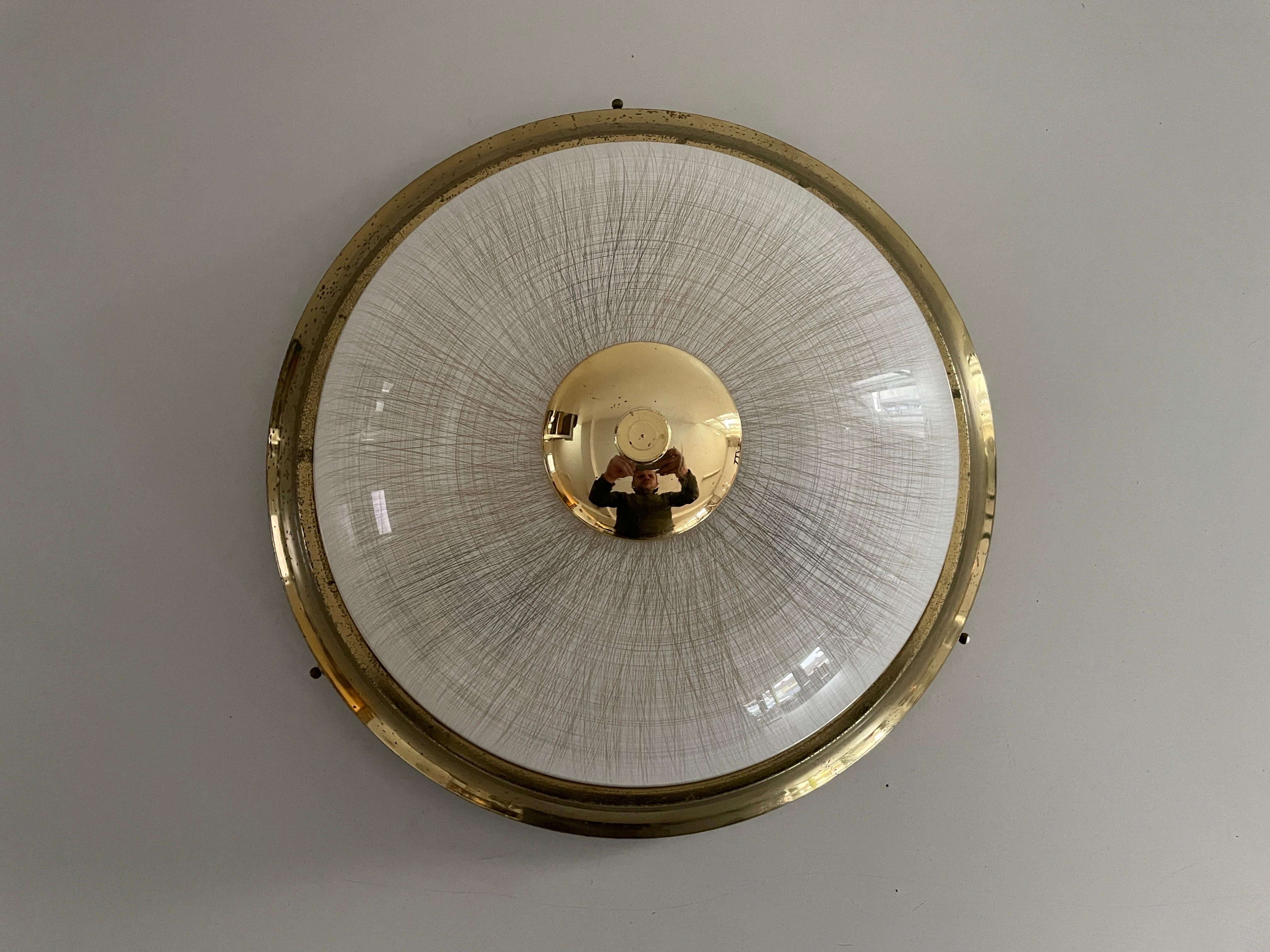 Mid-20th Century Glass and Messing Ceiling Lamp Flush Mount, 1960s, Italy For Sale