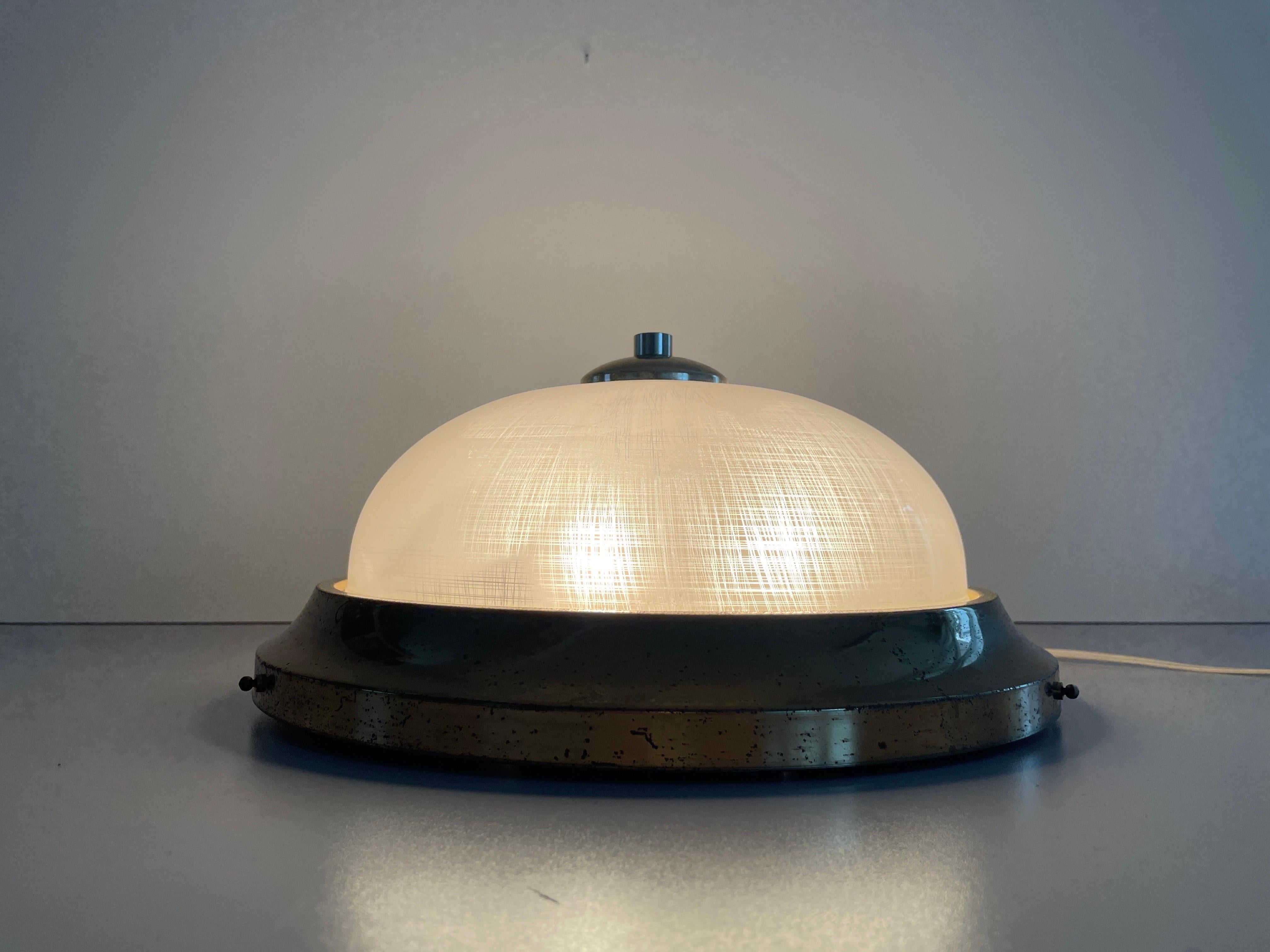 Glass and Messing Ceiling Lamp Flush Mount, 1960s, Italy For Sale 2