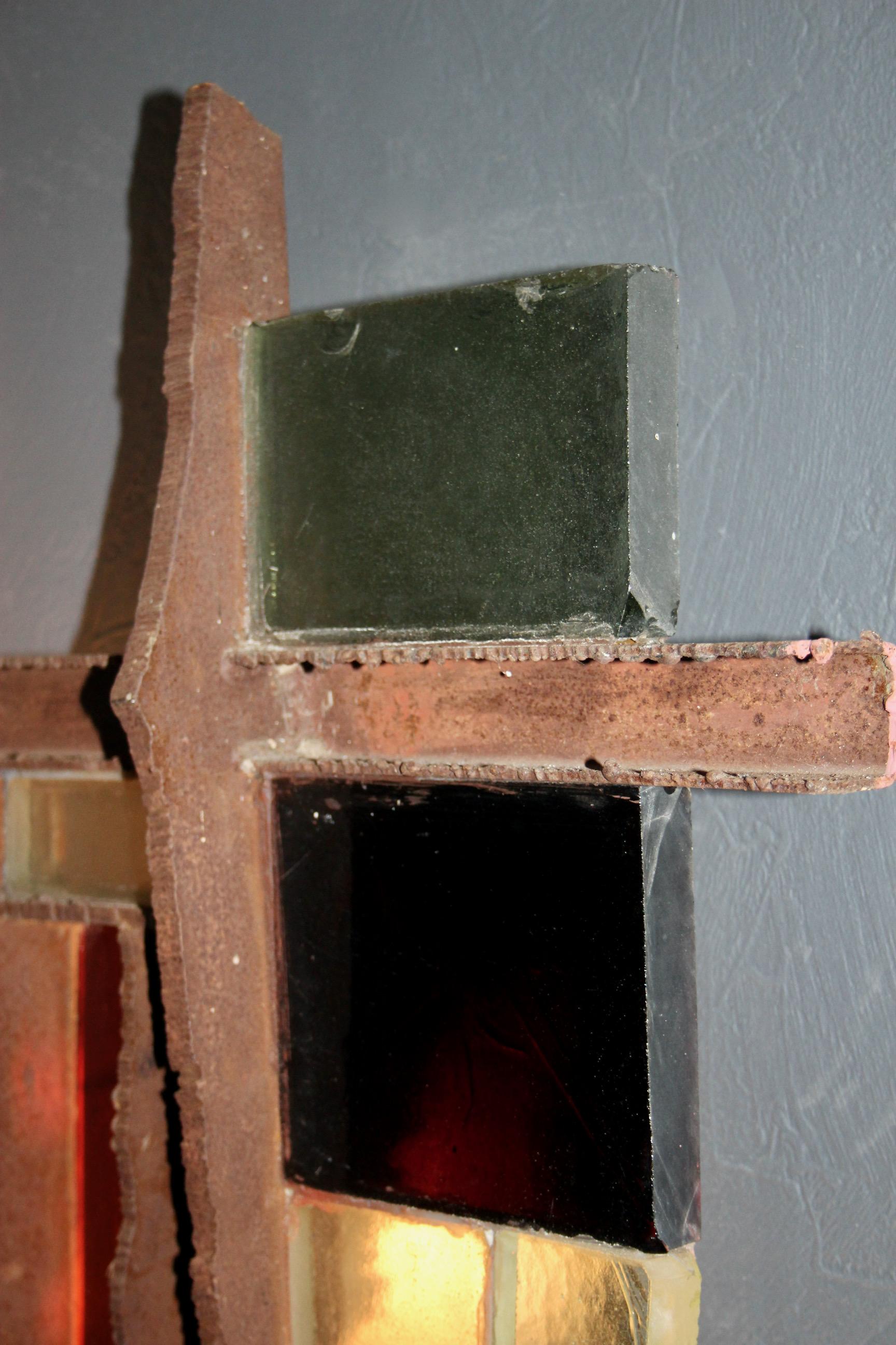 Großer Wandleuchter aus Glas und Metall im Angebot 2