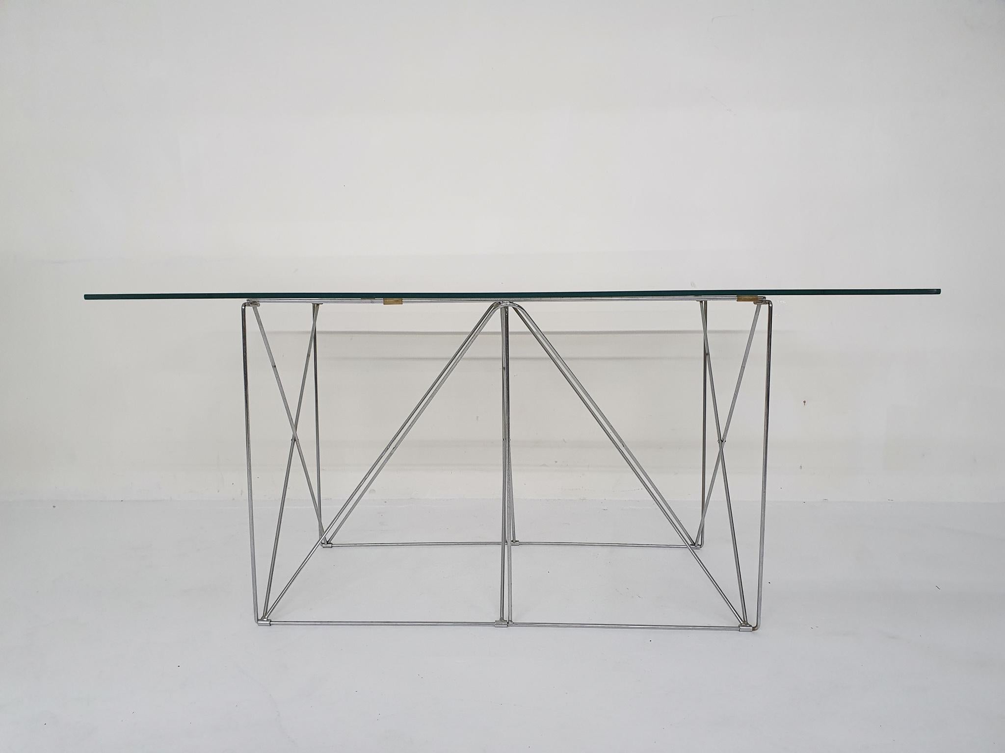 Glass and Metal Dining Table by Max Sauze 1970's In Good Condition For Sale In Amsterdam, NL