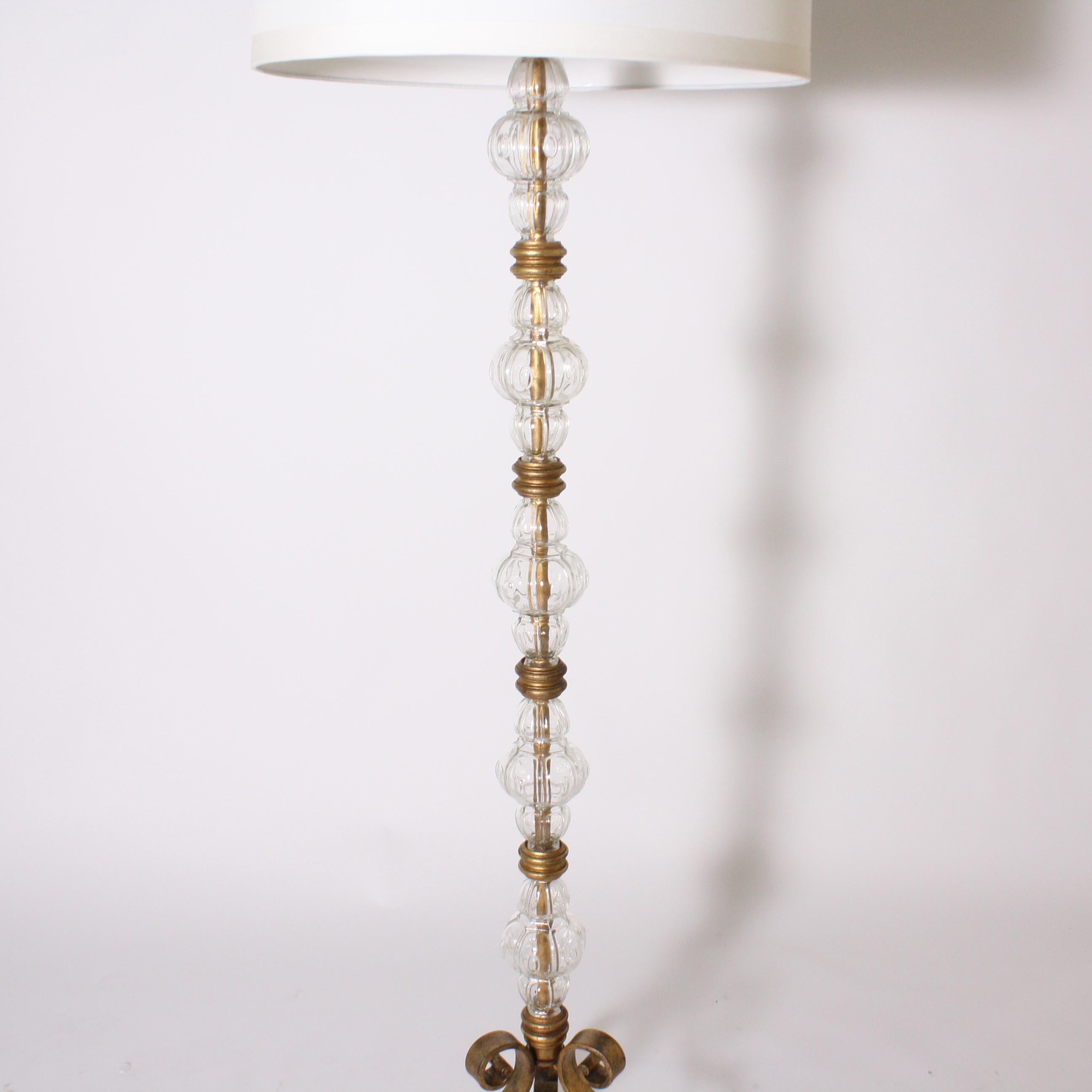Glass and Metal Floor Lamp by Maison Jansen, circa 1940 In Good Condition For Sale In Dallas, TX