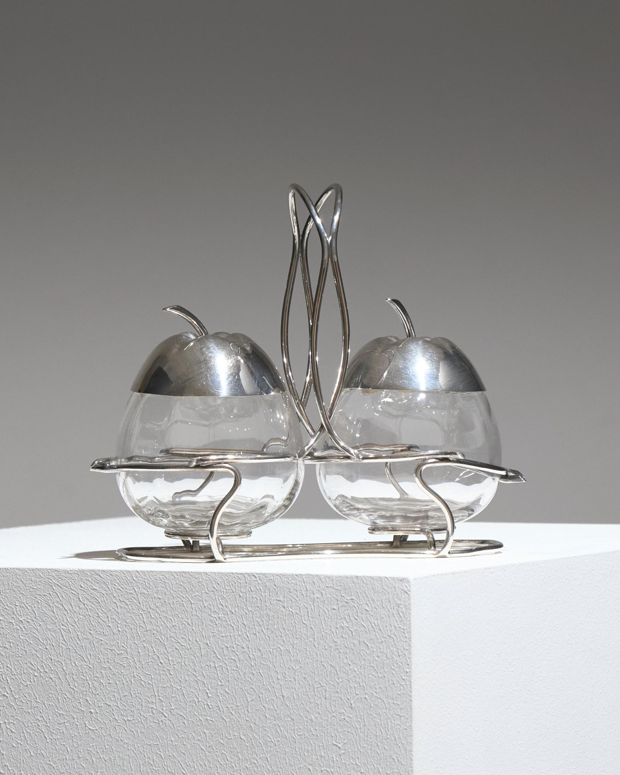 Glass and Metal Jam Server, 1970s en Bueno estado para la venta en PARIS, FR