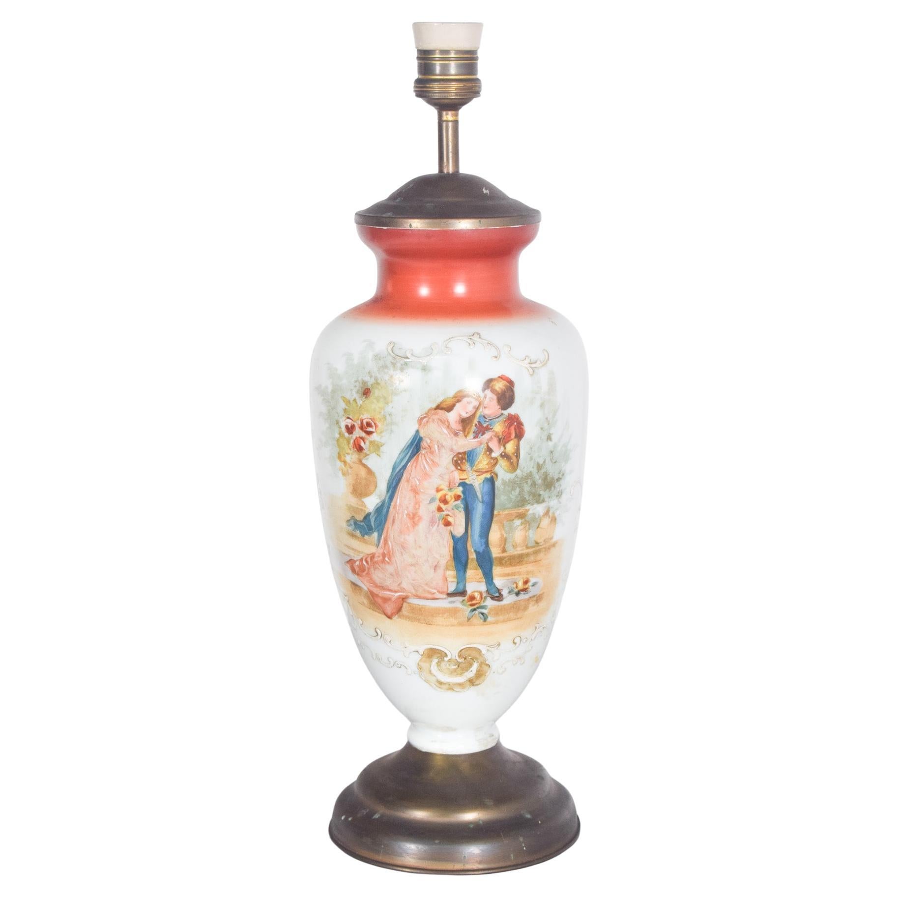 Lampe en verre et métal en forme de jarre en vente