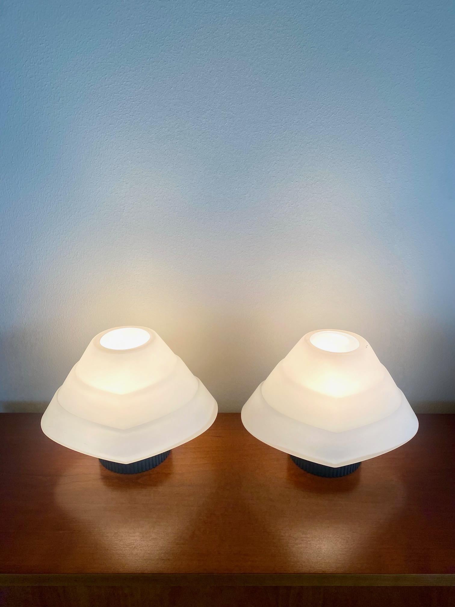 Post-Modern Glass and Metal Lamps, Set of 2, 1980 For Sale