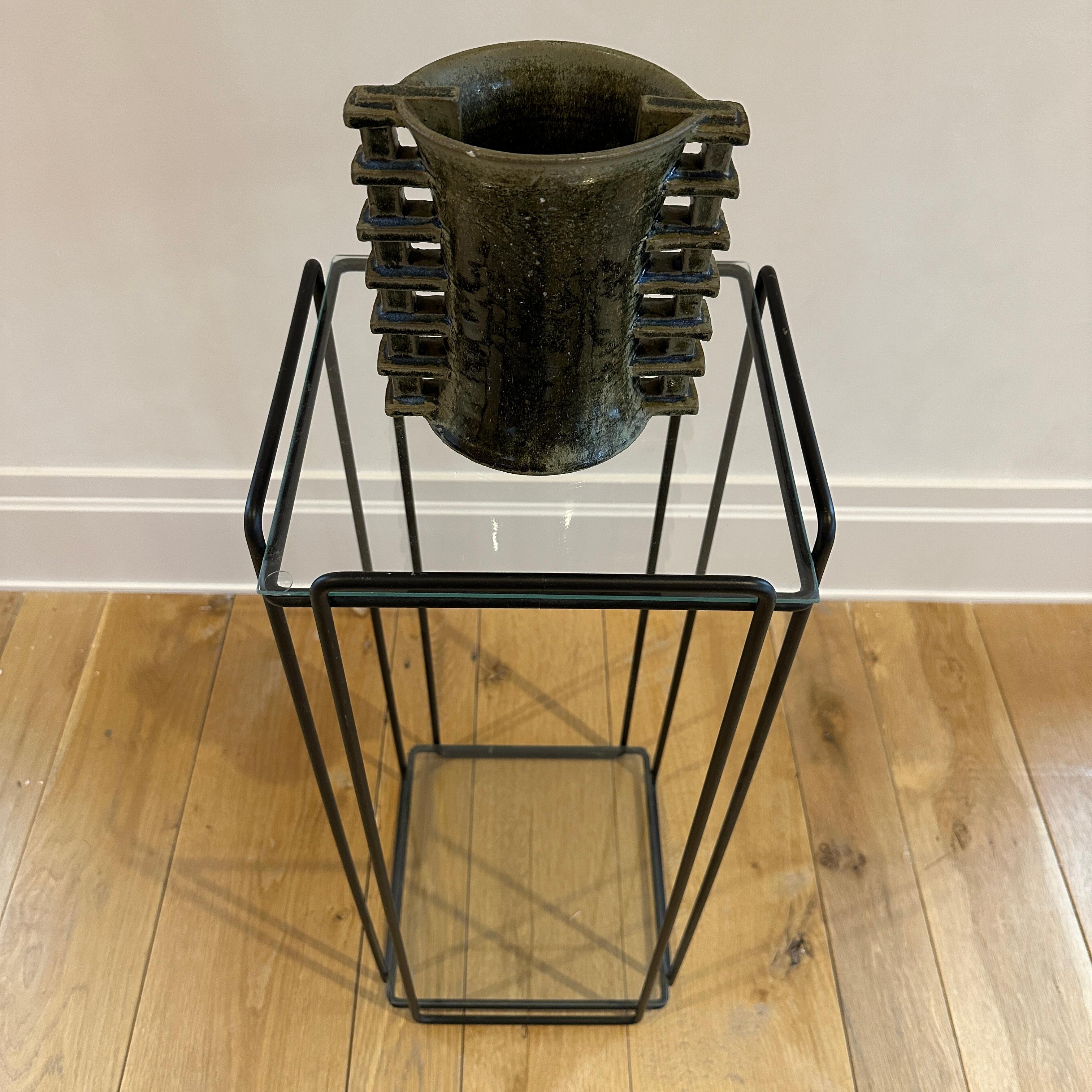 Modern Mid-Century Glass and Metal Pedestal For Sale