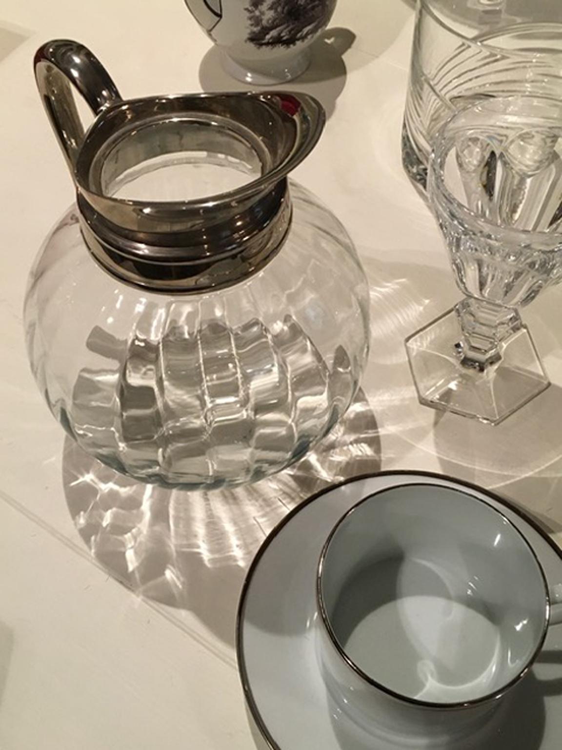 Glass and Metal Silver Plate Water Carafe For Sale 5