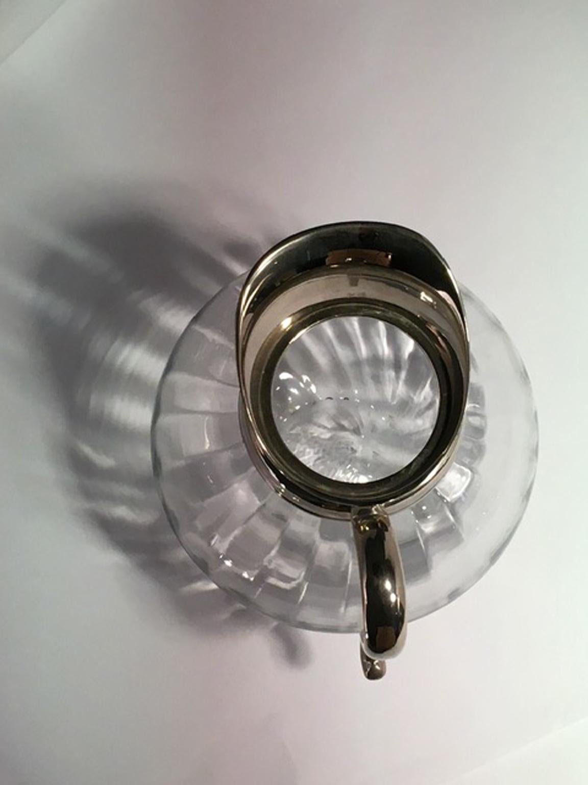 Glass and Metal Silver Plate Water Carafe In Good Condition For Sale In Brescia, IT