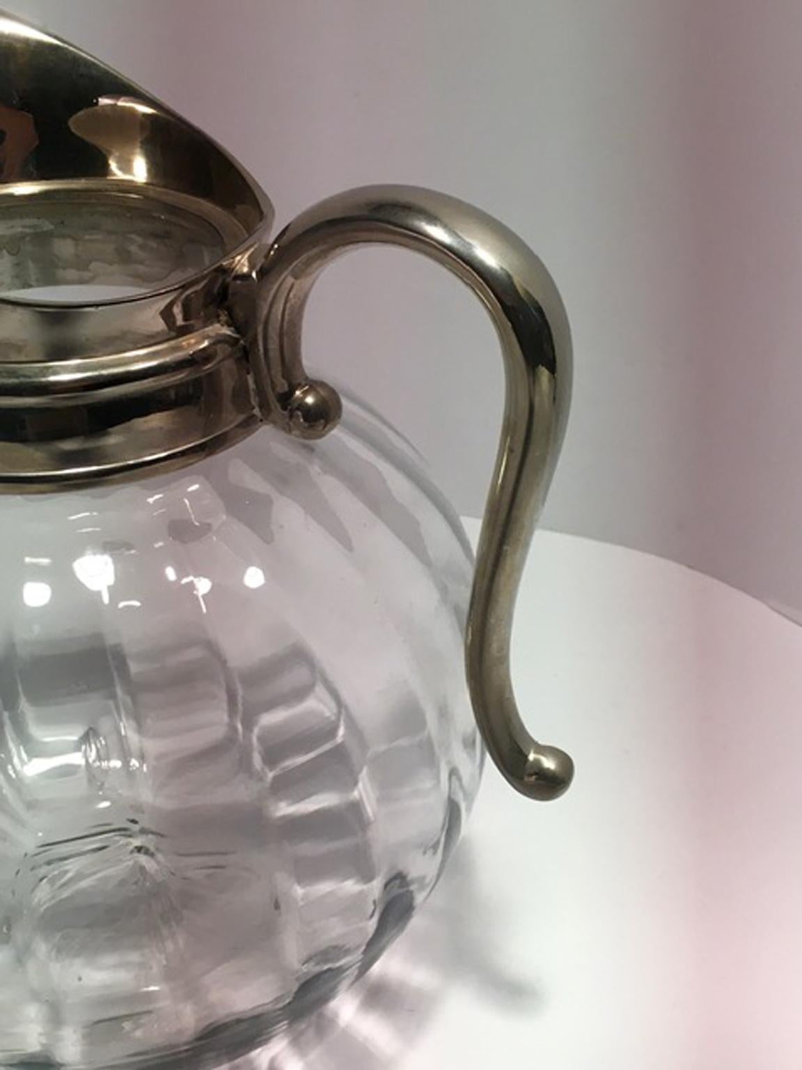 Contemporary Glass and Metal Silver Plate Water Carafe For Sale