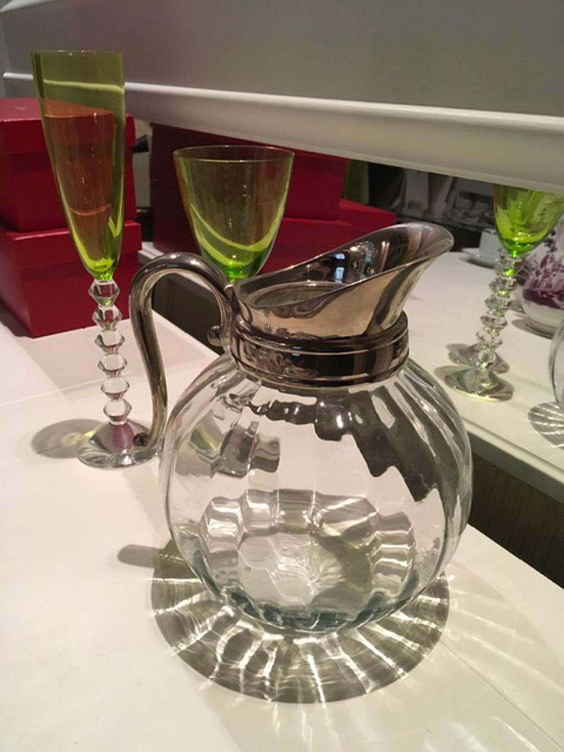 Glass and Metal Silver Plate Water Carafe For Sale 2