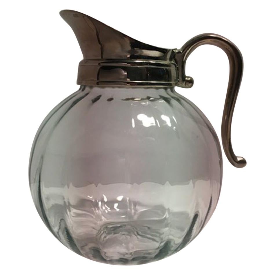 Glass and Metal Silver Plate Water Carafe