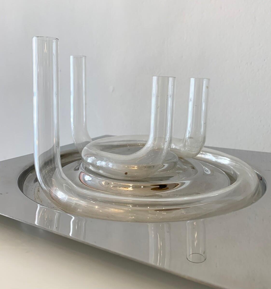 Glass and Metal Soliflore by Jean Keup for Op der Millen, Belgium, 1970s In Good Condition For Sale In Brussels, BE