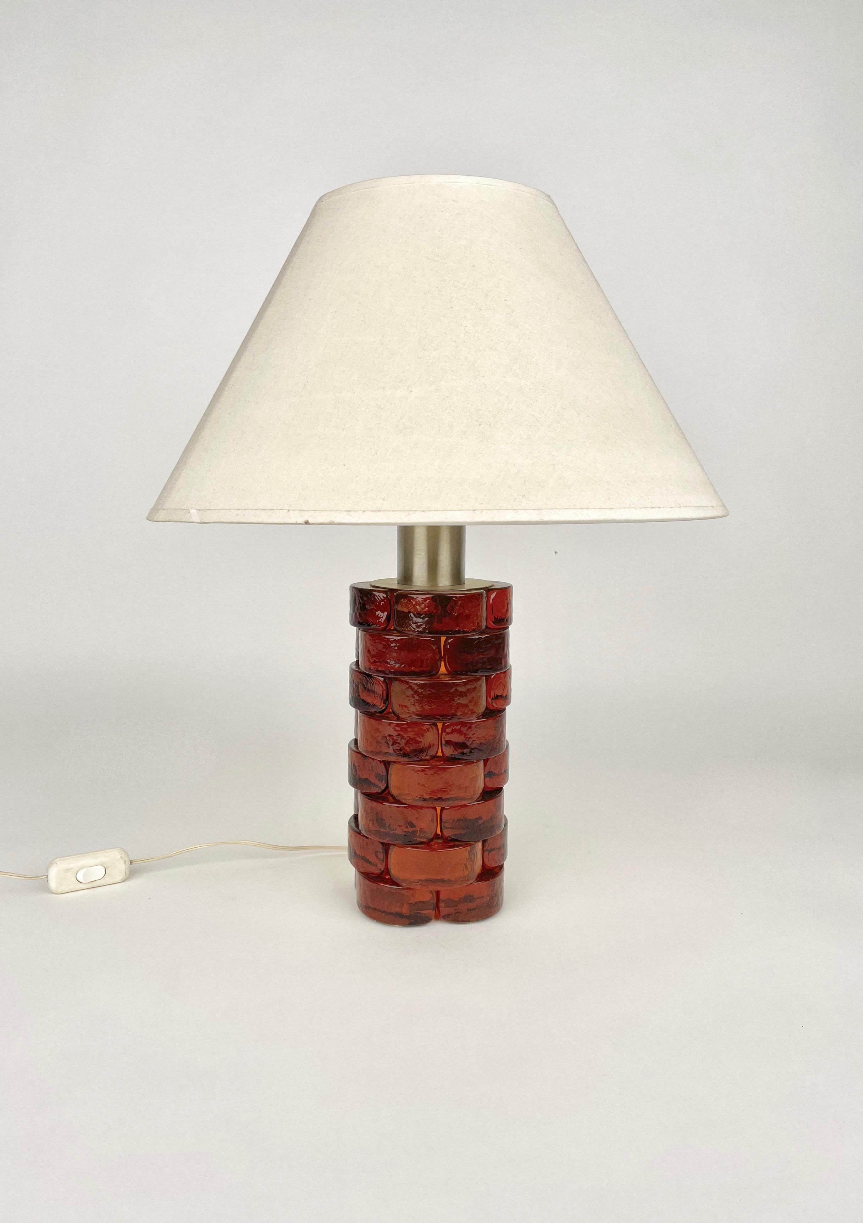 Mid-Century moderno Lampada da tavolo in vetro e metallo di Poliarte, Italia, anni '70 in vendita