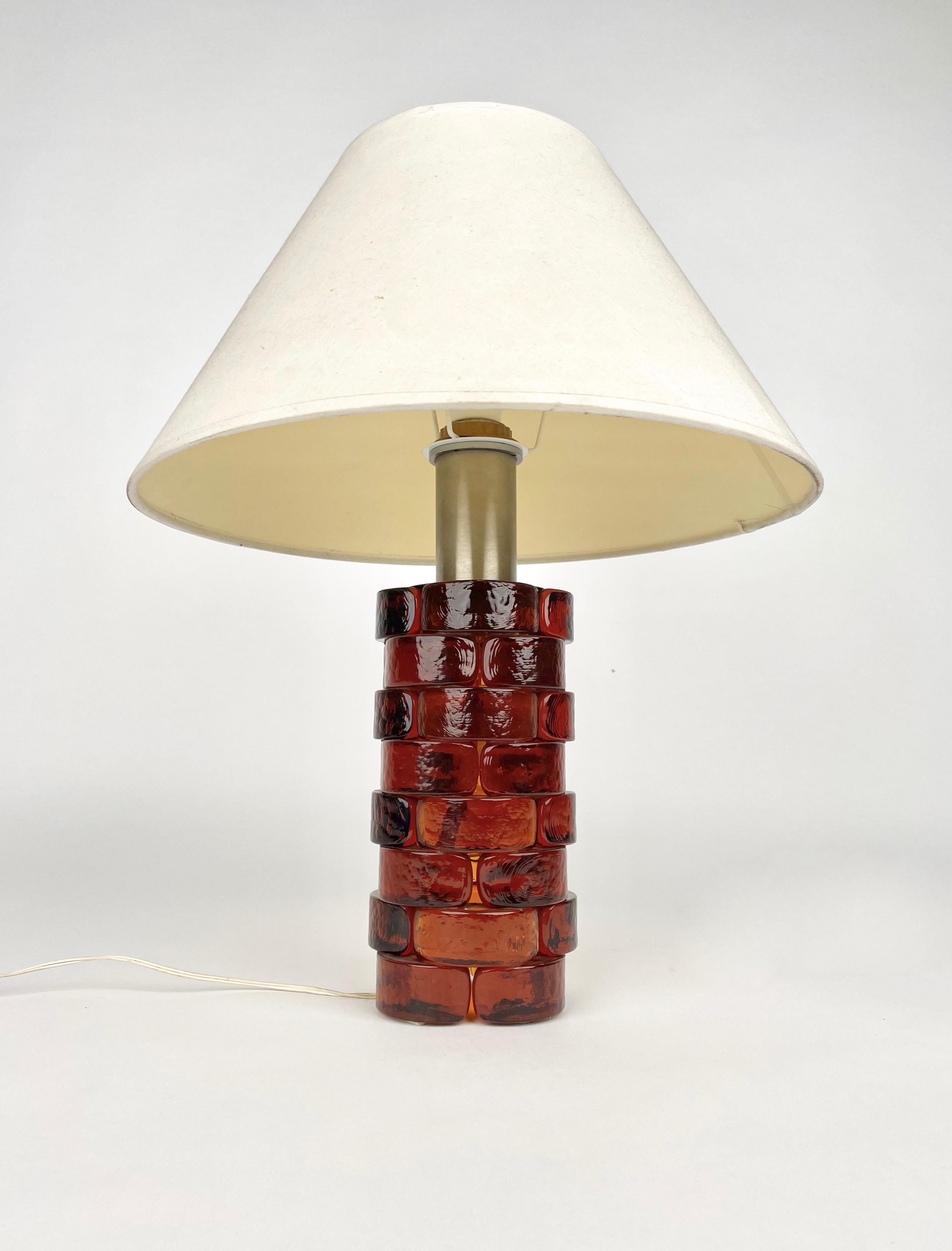 Mid-Century Modern Glass and Metal Table Lamp by Poliarte, Italy, 1970s For Sale