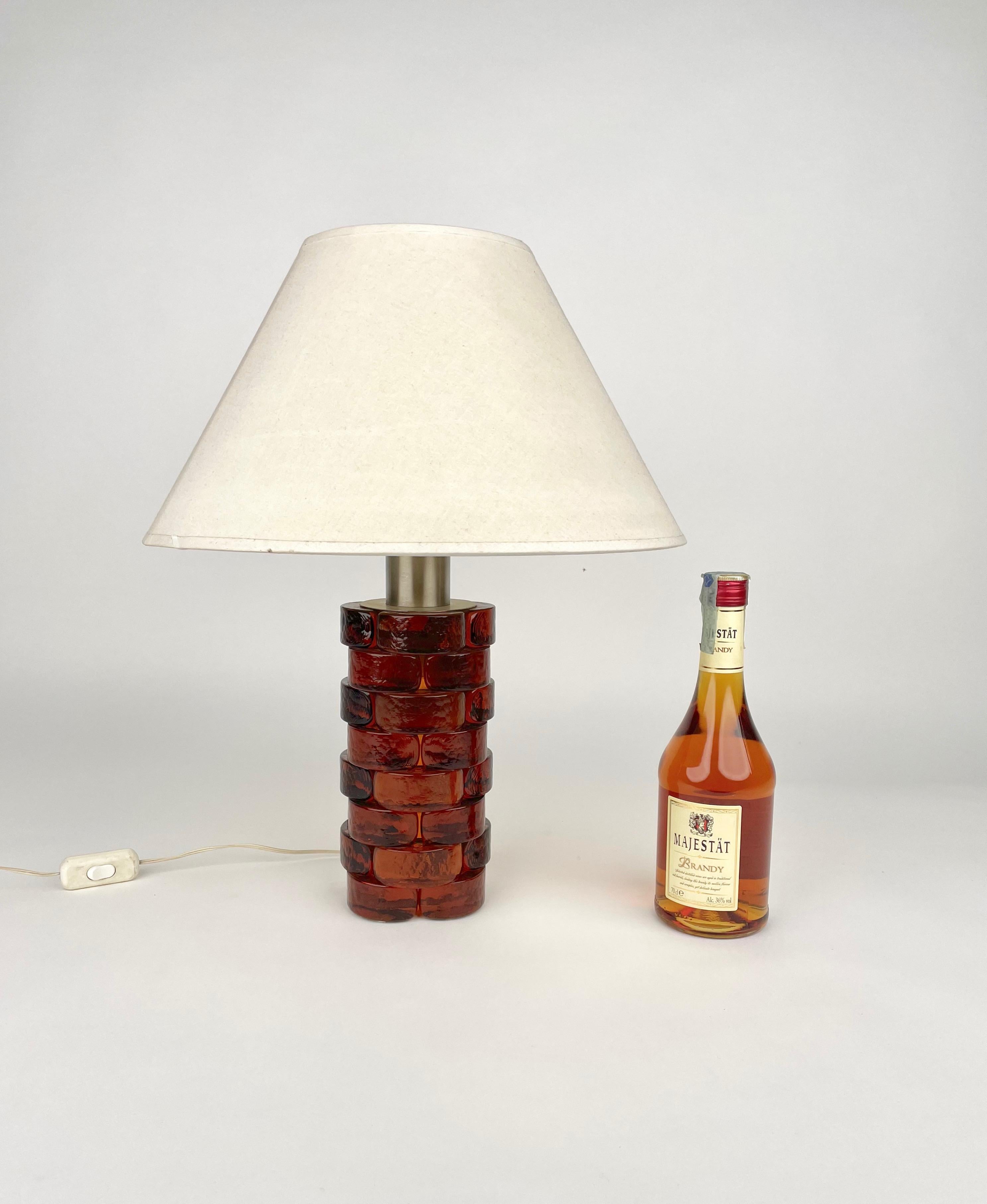 Italian Glass and Metal Table Lamp by Poliarte, Italy, 1970s For Sale