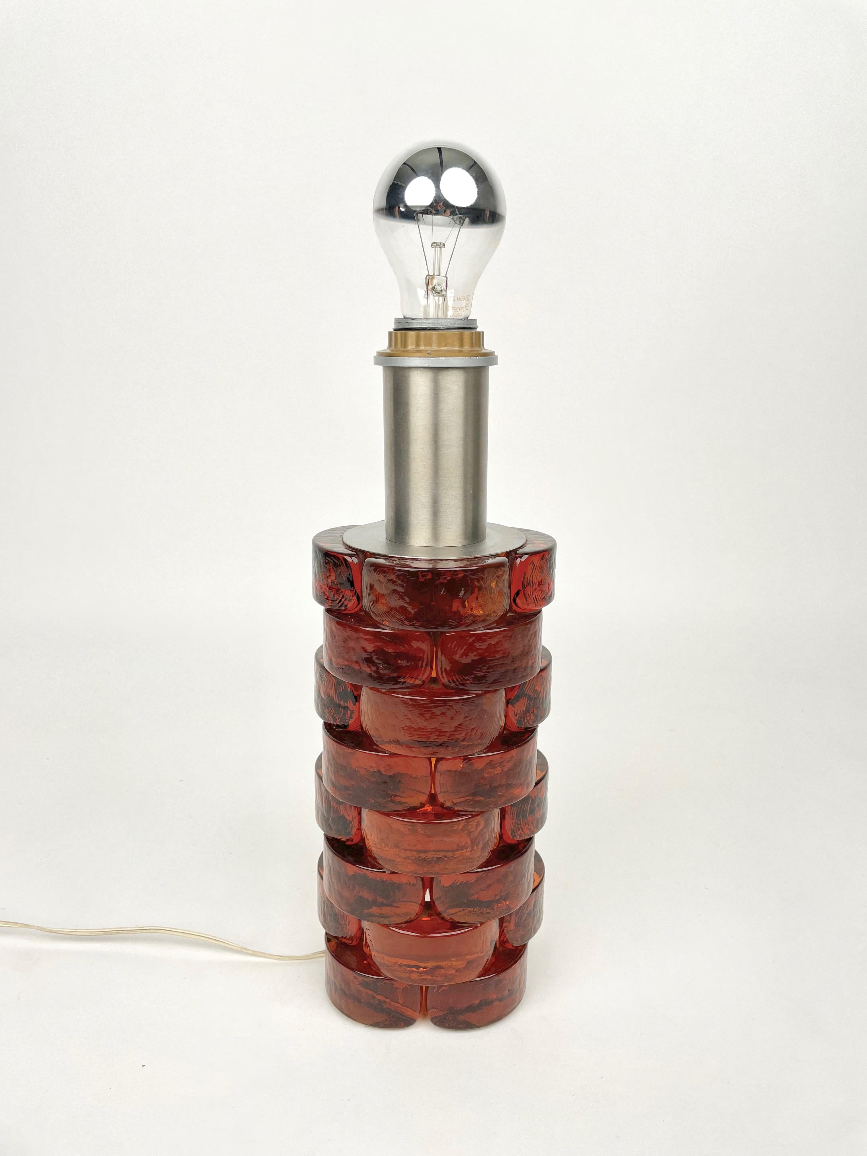 Late 20th Century Glass and Metal Table Lamp by Poliarte, Italy, 1970s For Sale