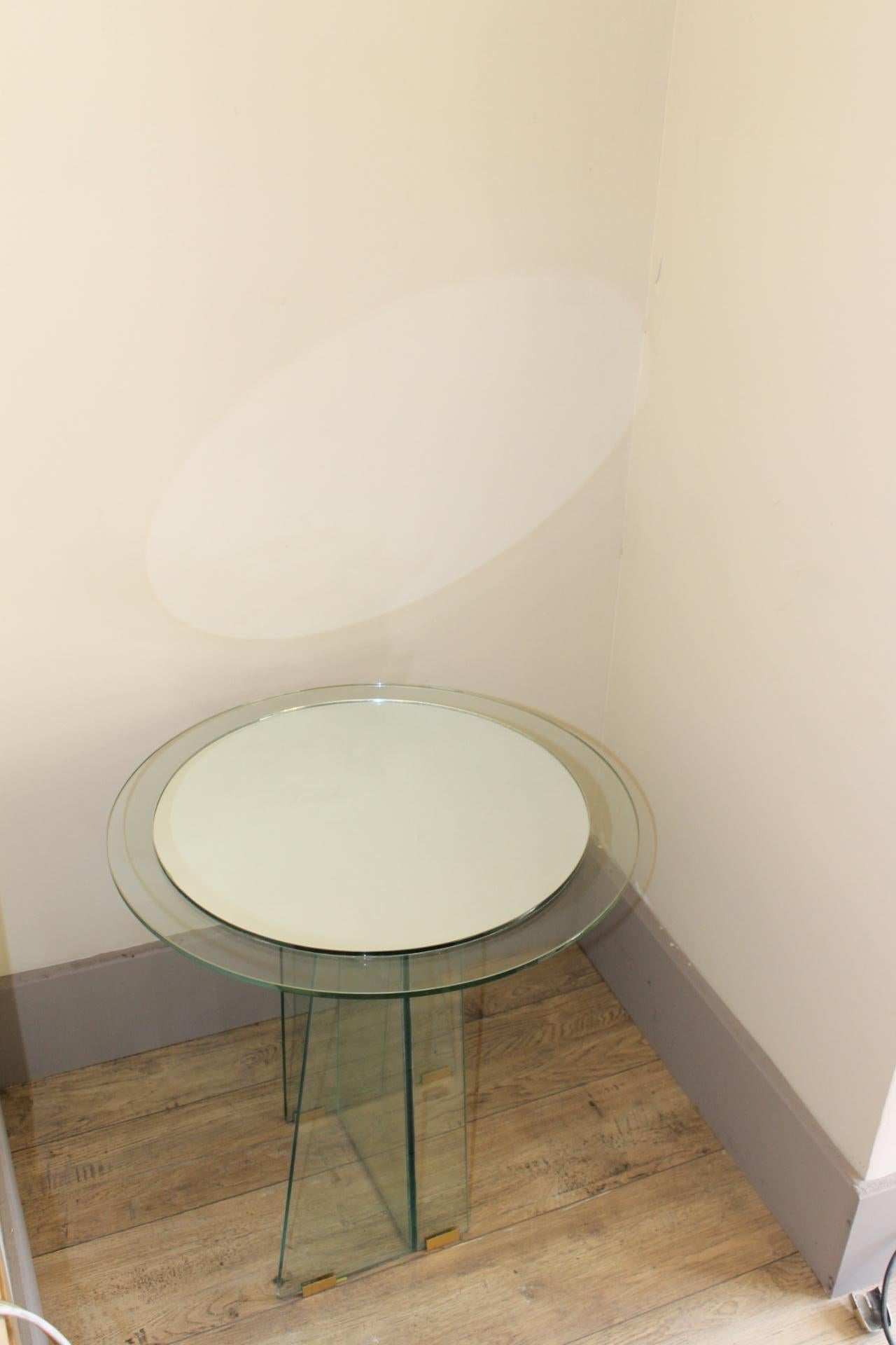 Table asymétrique avec piédestal en verre et miroir, style Fontana Arte, 1970 en vente 5