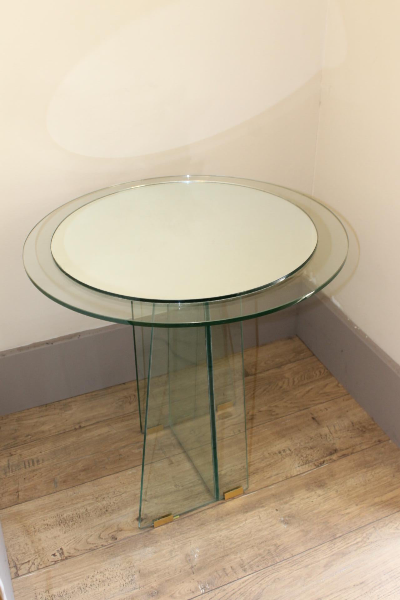 Table asymétrique avec piédestal en verre et miroir, style Fontana Arte, 1970 en vente 6