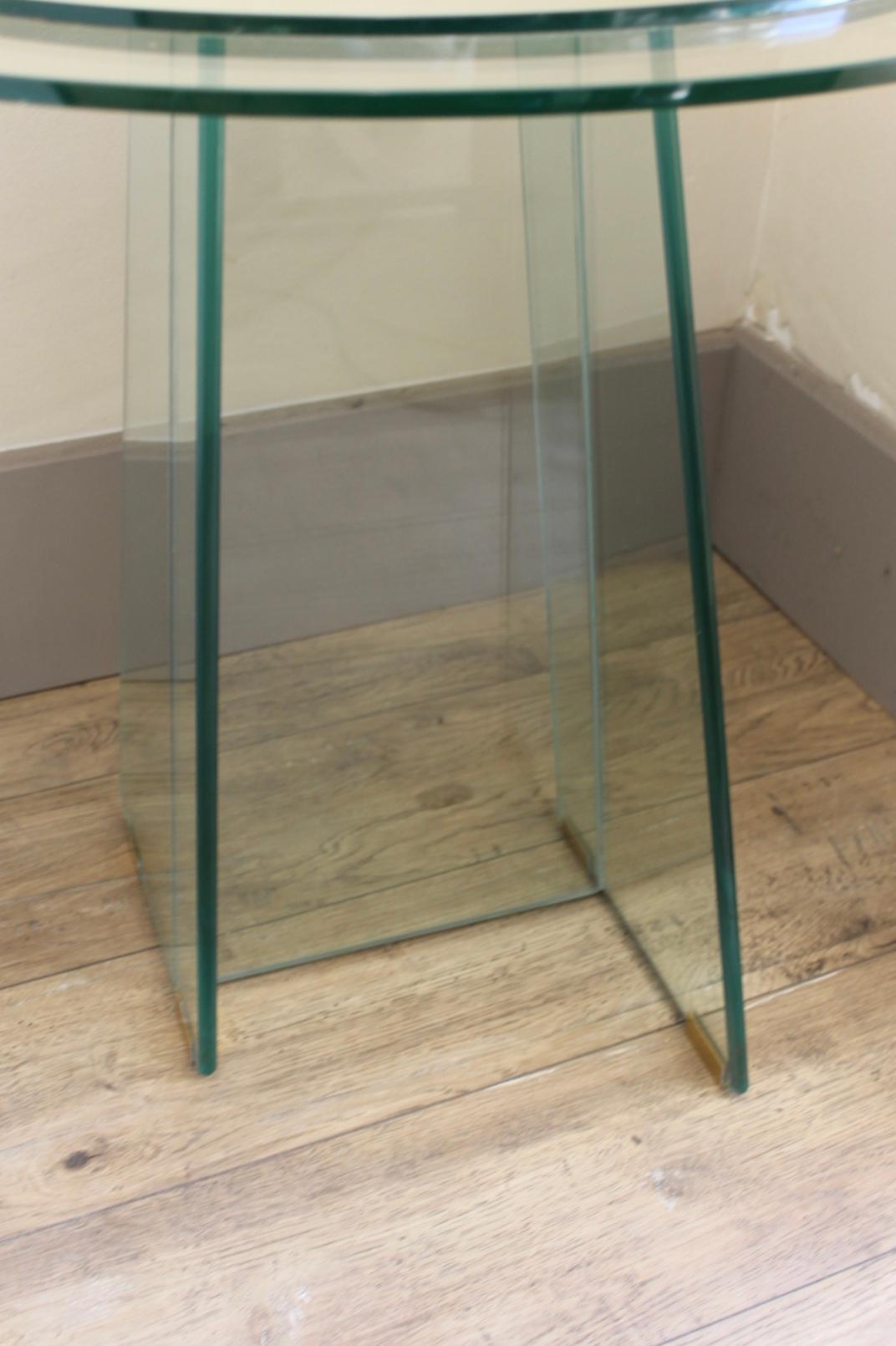 Mouvement esthétique Table asymétrique avec piédestal en verre et miroir, style Fontana Arte, 1970 en vente
