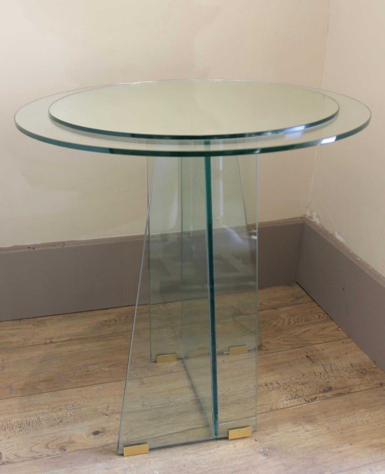 Late 20th Century Glass and mirror pedestal table, asymmetrical, Fontana Arte style, 1970 For Sale